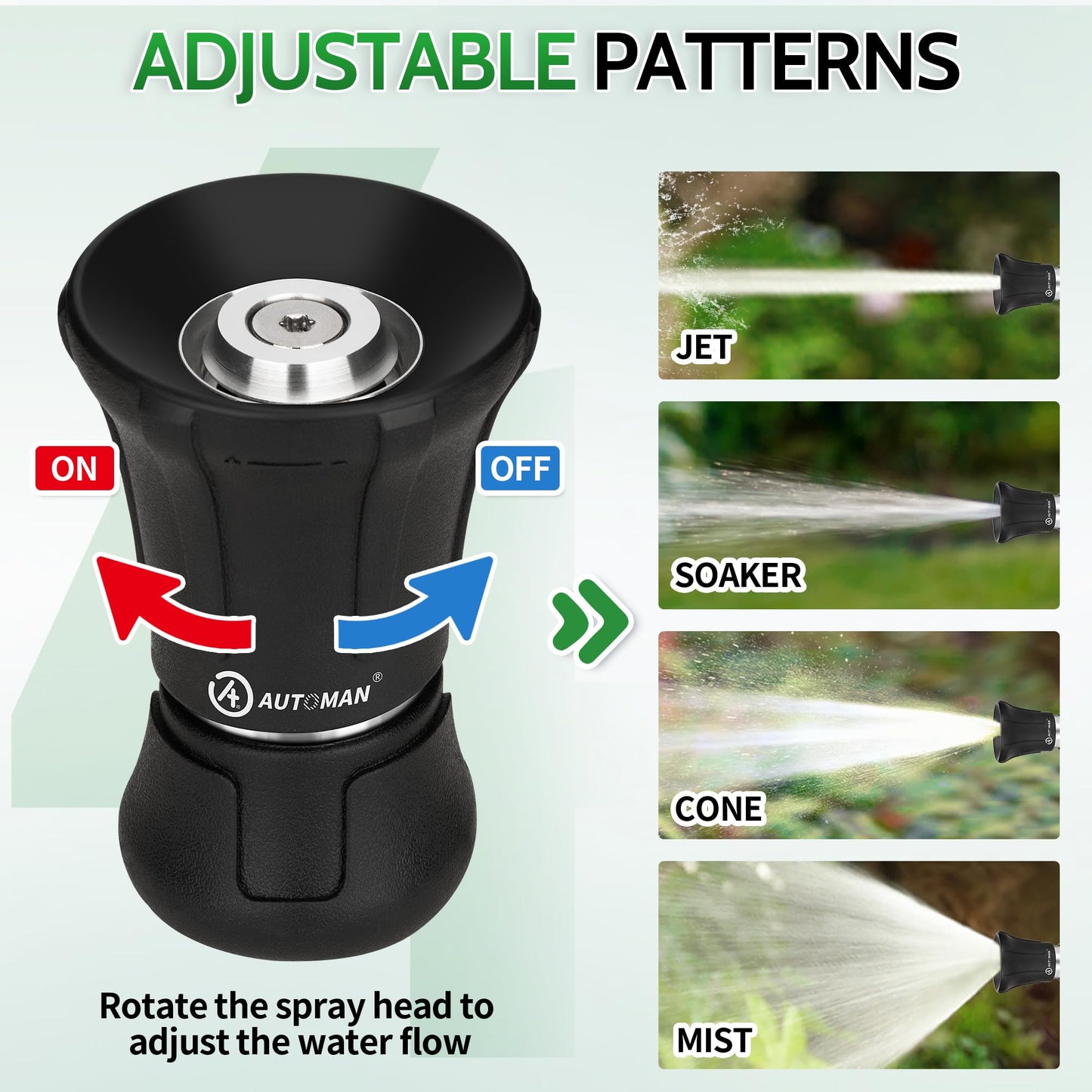 AUTOMAN Garden Hose Nozzle Heavy Duty, Fireman Hose Nozzle, High Pressure Water Hose Sprayer Nozzle, Adjustable Spray Nozzles for Washing Car, Cleaning Ground, Watering Plants, Showing Pets