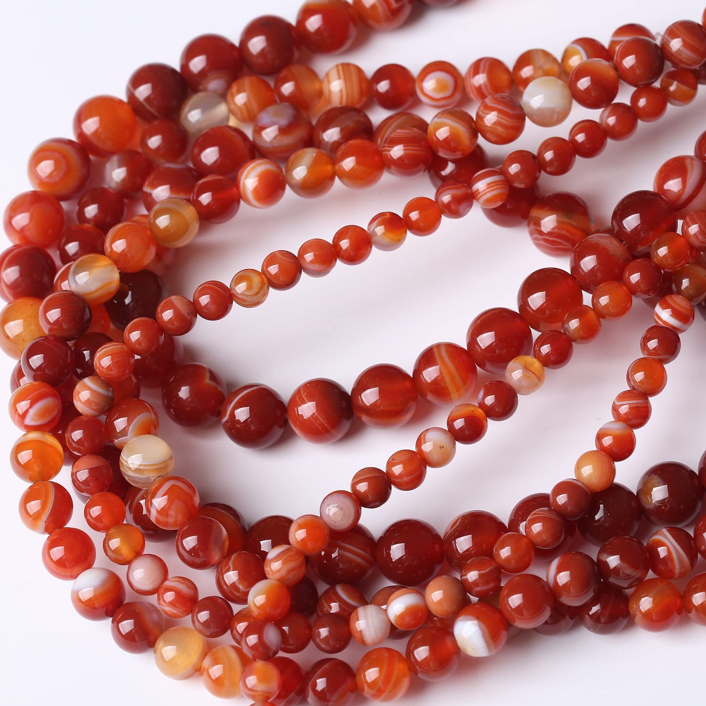10MM Red Carnelian Stripe Agate Round Loose Beads Natural Gem Beads Crystal Energy Stone Beads for Jewelry Making DIY Bracelet Necklace