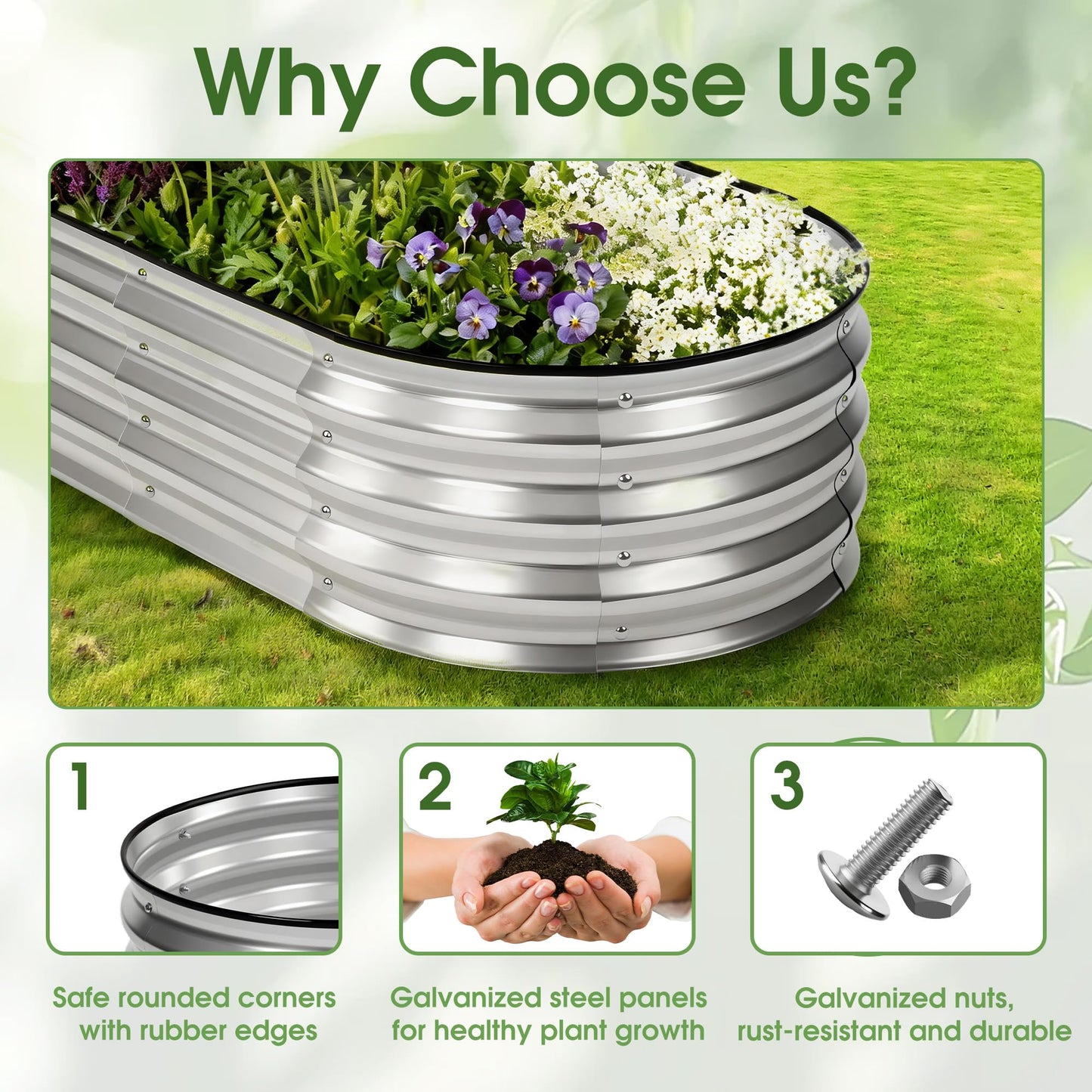 NEWBULIG 4x2x1ft Heavy-Duty Oval Galvanized Raised Garden Bed Outdoor, Metal Planter Box for Vegetables/Flowers/Herbs, Raised Flower Bed for Gardening, Open Bottom, Easy Assembly, Safe Edges