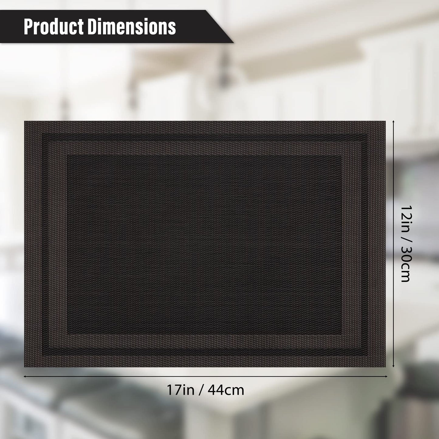 Winknowl Placemats Set of 4，Heat Resistant Woven Vinyl Washable PVC Place Mats，Non-Slip Stain Resistant Indoor/Outdoor Table Mats for Dining Table (Black Brown)