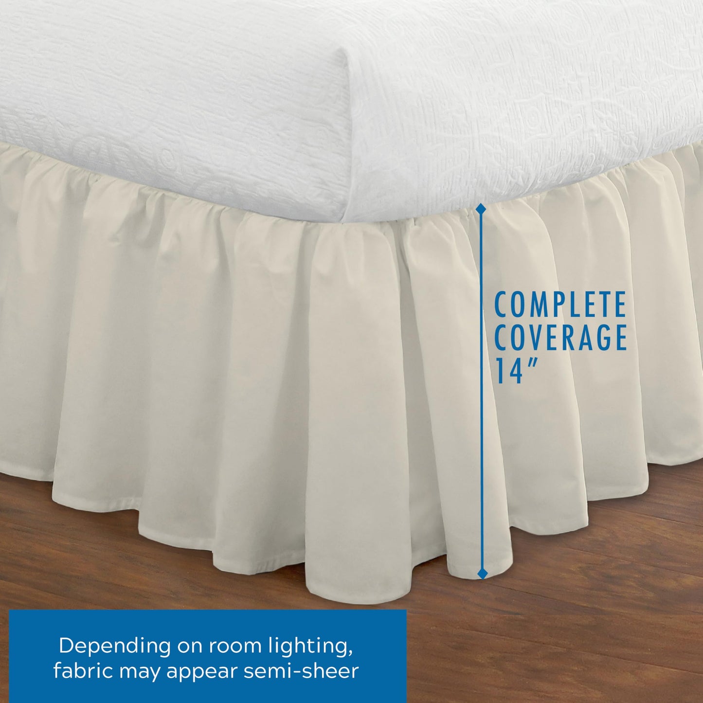 FRESH IDEAS Bedding Ruffled Bedskirt, Classic 14” Drop Length, Gathered Styling, Queen, Ivory (FRE30114IVOR03)