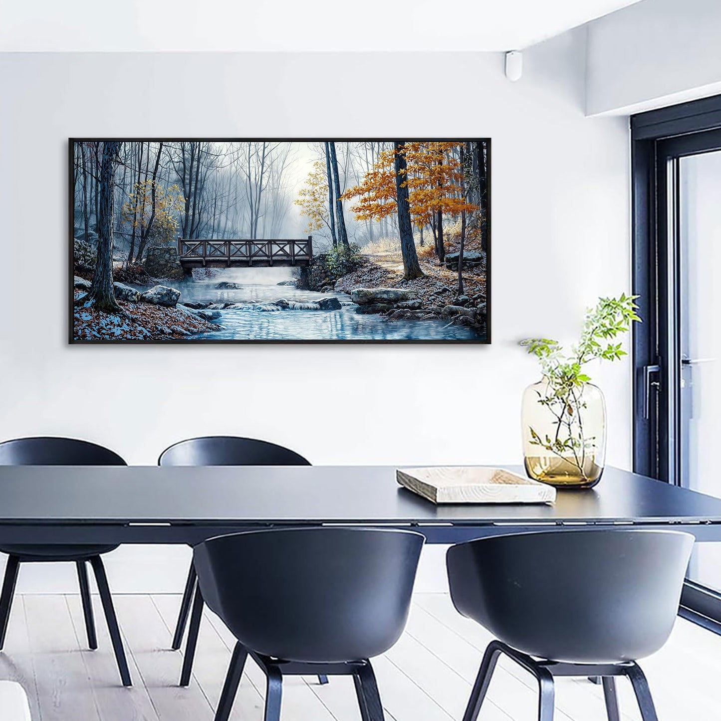 yiijeah Large Living Room Wall Art - Modern Wall Decor for Bedroom Office Decor Mountain Forest Landscapes Village Bridge Painting Framed Canvas Prints Ready to Hang Pictures Home Decor