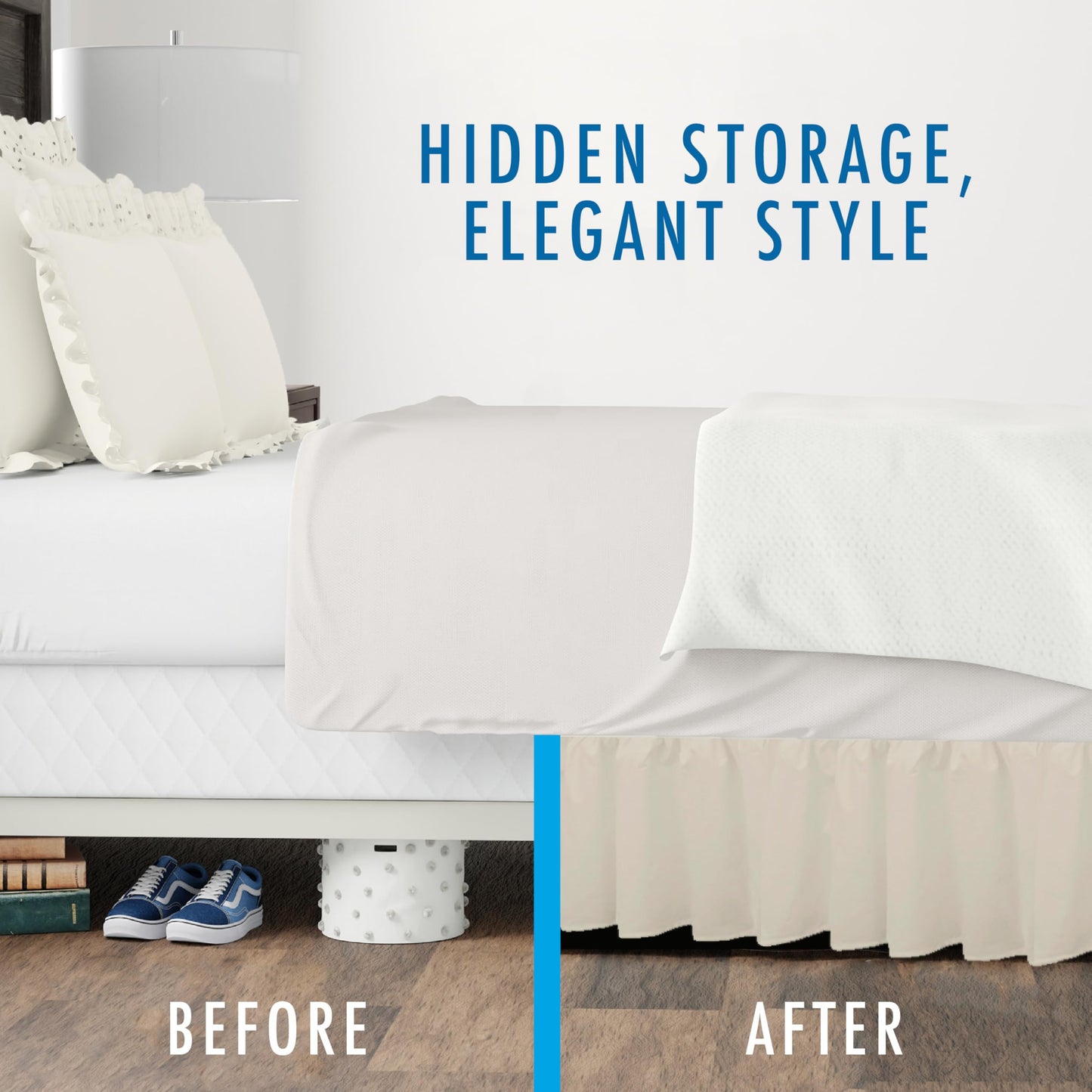FRESH IDEAS Bedding Ruffled Bedskirt, Classic 14” Drop Length, Gathered Styling, Queen, Ivory (FRE30114IVOR03)