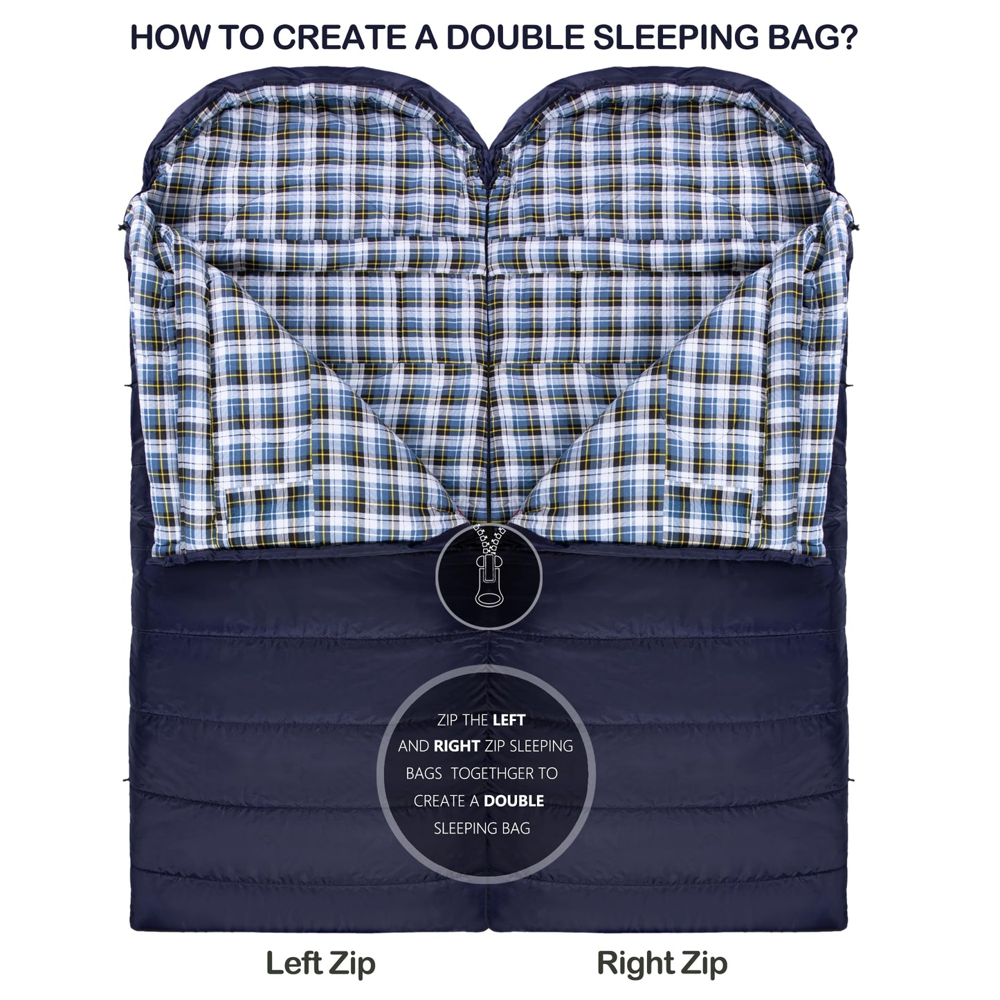 HiZYNICE Sleeping Bags for Adults Large Wide Cold Weather 20 Degree XL XXL Plus Size Oversized,Navy Blue Right Zip