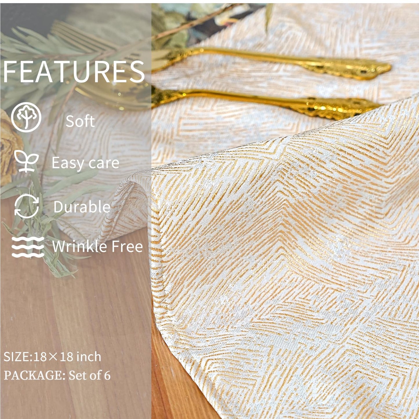 ZIWUROAD Beige Cloth Napkins Set of 6, Dinner Napkins Washable Soft Durable, Cotton Polyester Blend Yarn-Dyed Jacquard Napkin for Dining, Parties, Weddings, Holiday, 18x18 Inch - Beige