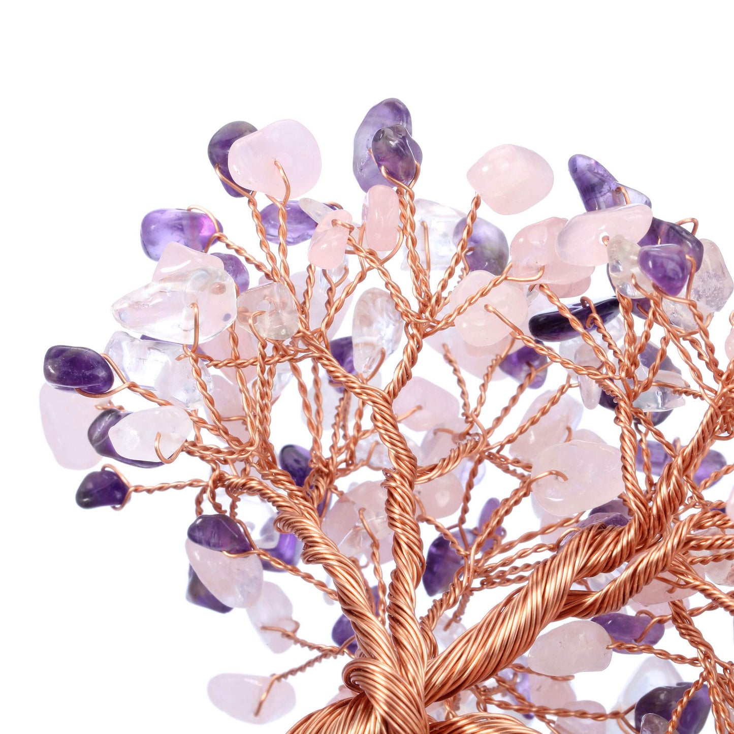 Jovivi Natural Amethyst + Clear Quartz + Rose Quartz Healing Crystal Money Tree on Amethyst Cluster Geode Druzy Base Feng Shui Crystals for Home Office Desk Decorations, Wealth, Good Luck