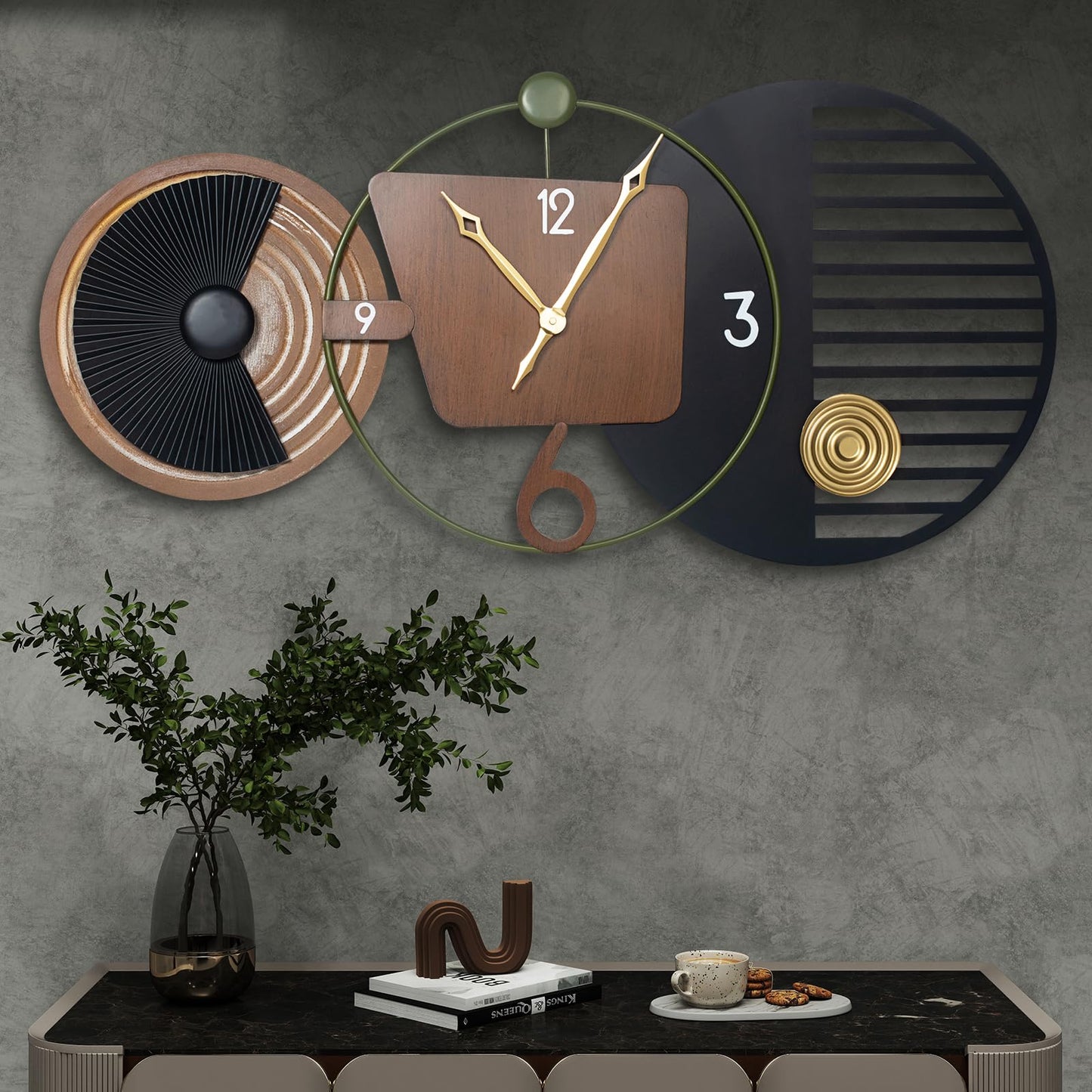 Tiuposr 41x20 Inch Modern Wall Clocks, Large Round Decorative Clock, Silent Non-Ticking Battery Operated Timepiece for Living Room, Bedroom, Office, Entryway