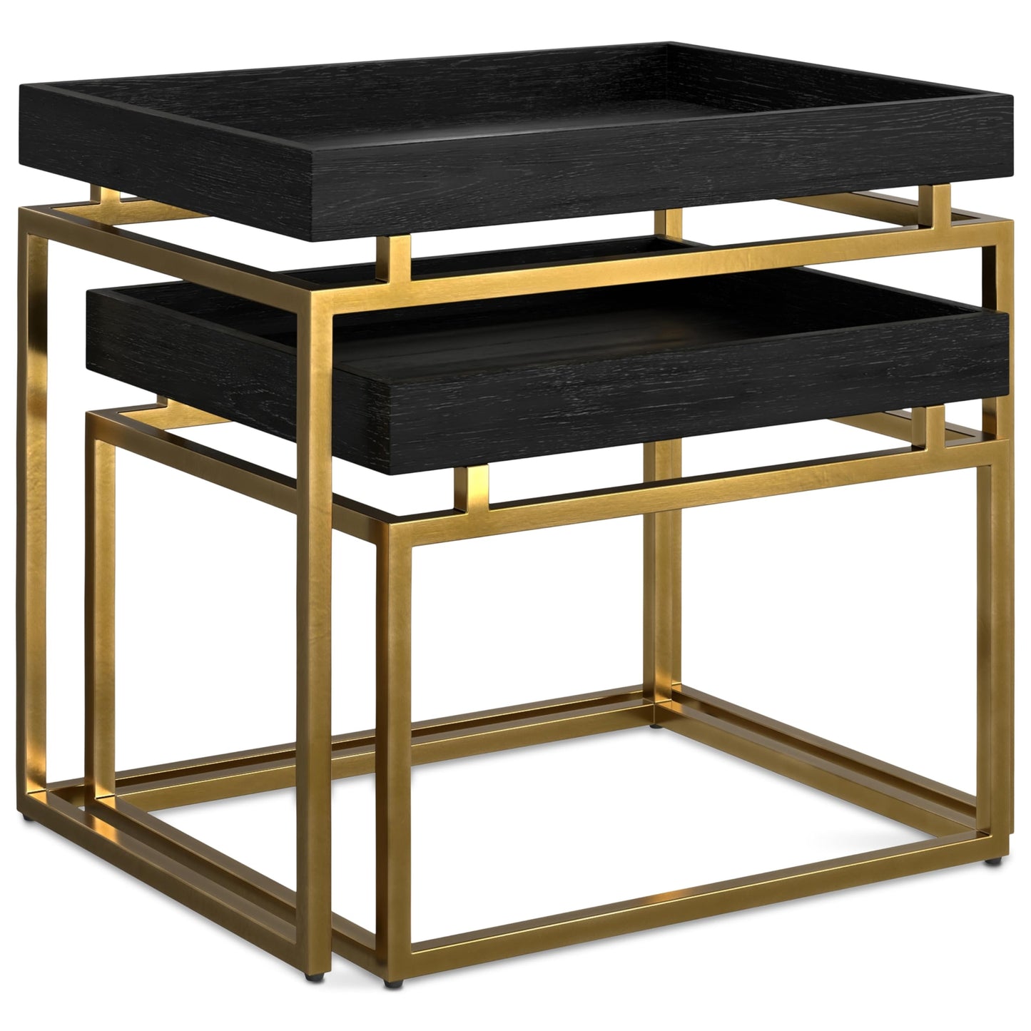 SIMPLIHOME Macy SOLID MANGO WOOD and Metal 20 inch Wide Rectangle Contemporary 2 Pc Nesting Table in Black, Gold, Fully Assembled for the Living Room and Bedroom