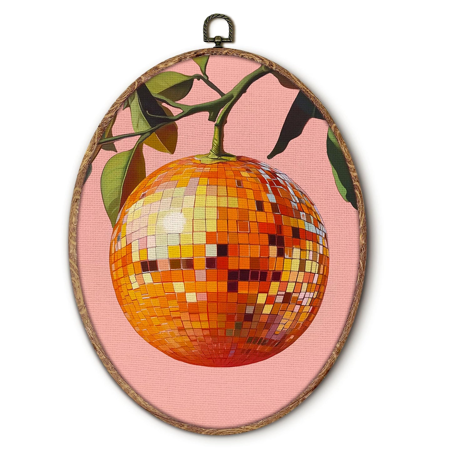Hxlac Trendy Funky Orange Disco Ball Oval Wall Art Framed, Funky Retro Oval Wall Decor, Trendy Aesthetic Hanging Canvas Prints Wall Sculptures for Home Living Room Bedroom Decor, 8.5x11.5 Inch