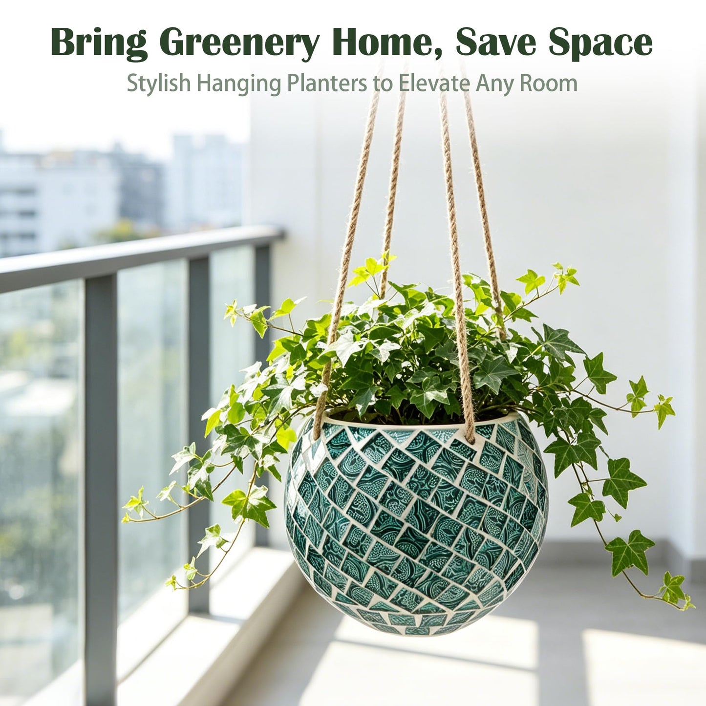Chonsun Ceramic Hanging Planter Mosaic Hanging Flower Pot Small Plant Pot for Indoor Plant Disco Ball Planter with Drainage