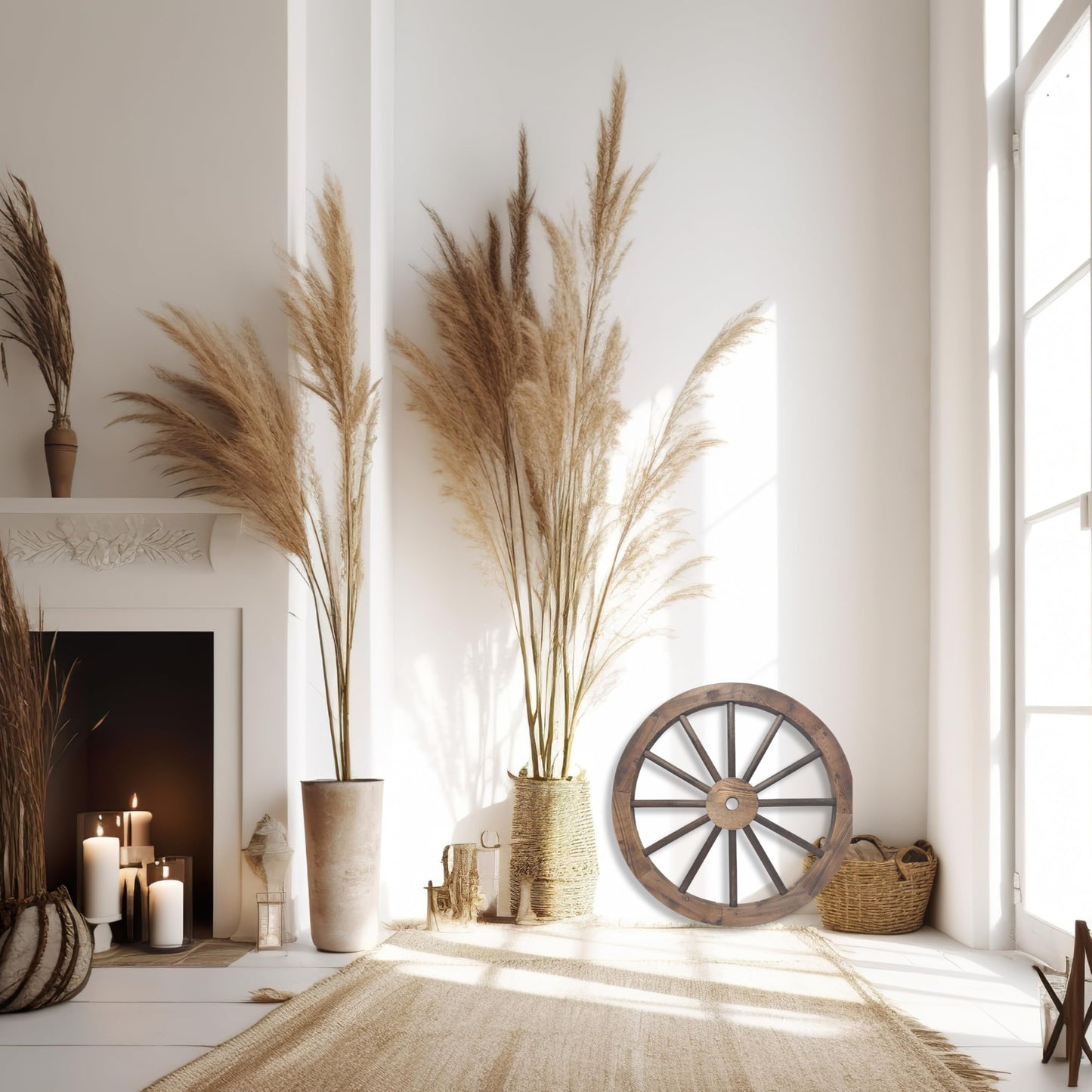 Rustic Western 24" Wood Wagon Wheel Decor, Fully Painted 1.2" Thick Farmhouse Country Barn Wall Art, 12-Spoke Sturdy Wood with Protective Coating for Indoor & Outdoor Display, Great Holidays Gift | Western Wall Art