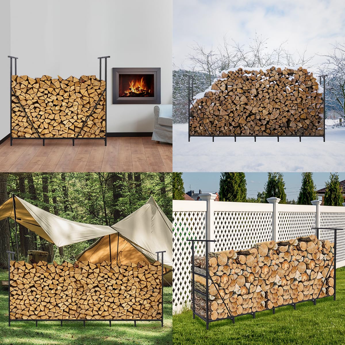 Vailge Firewood Rack Outdoor 8FT with Waterproof Firewood Carrier Bag, Adjustable Heavy Duty Steel Firewood Holder Storage, Log Rack for Fireplace, Fire Pit, Backyard, Camping