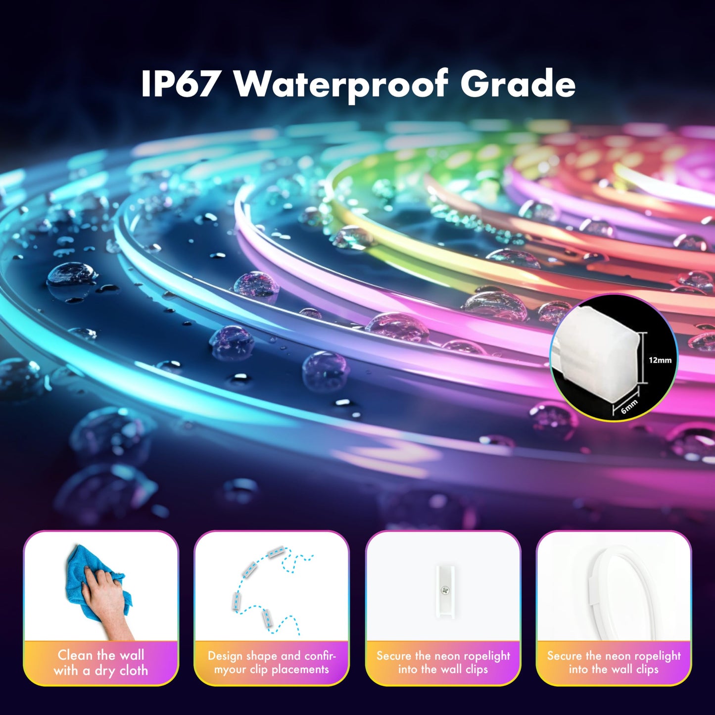 YILINM Neon RGB Rope Lights,IP67 Waterproof,Flexible Led Rope Lights,Control with App/Remote,Music Sync,for Gaming Room Living Bedroom Wall Decor (20FT)