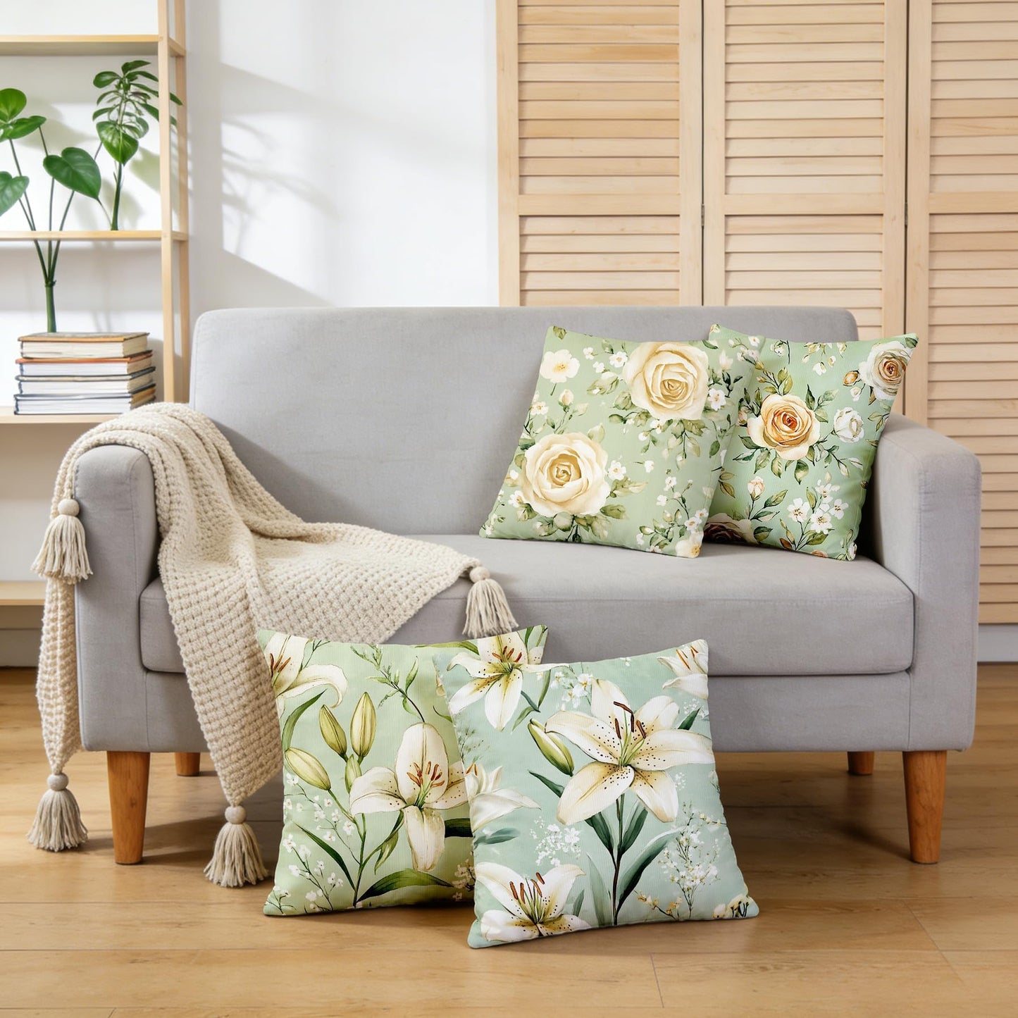 seewan Set of 4 Pillowcases, 18x18 inches Retro-Chic Sofa Pillowcases Home Decor Sofa Cushions Suitable for beds, Sofas, and Living Rooms Soft Square Cushion Covers Short Pile Fabric Pillowcases