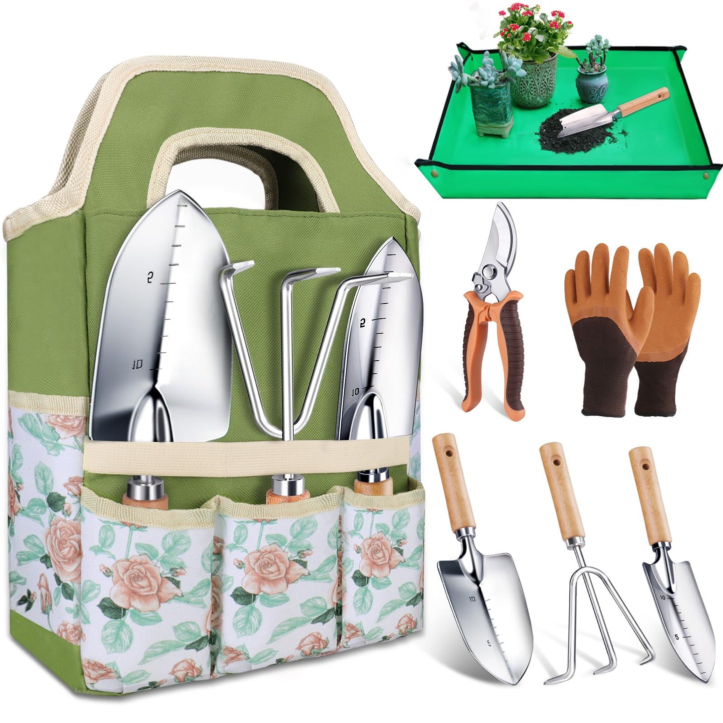 Kynup Garden Tools, 7 Piece Gardening Gift for Women, Gardening Tool Kit, Gardening Hand Tools Set, Gardening Supplies, Essentials, Garden Stuff, Thickened Stainless Steel, Rust-Proof