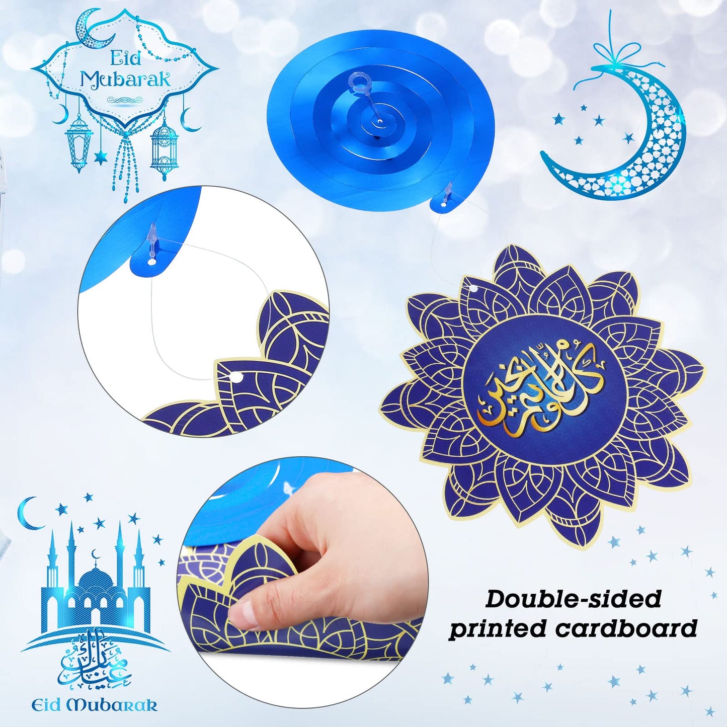 Zonon 30 Pieces Eid Ramadan Mubarak Decorations for Home Hanging Swirl Streams Ceiling Decor Star Moon Lantern Shining Foil Decor for Eid Al-fitr Party Egyptian Supplies