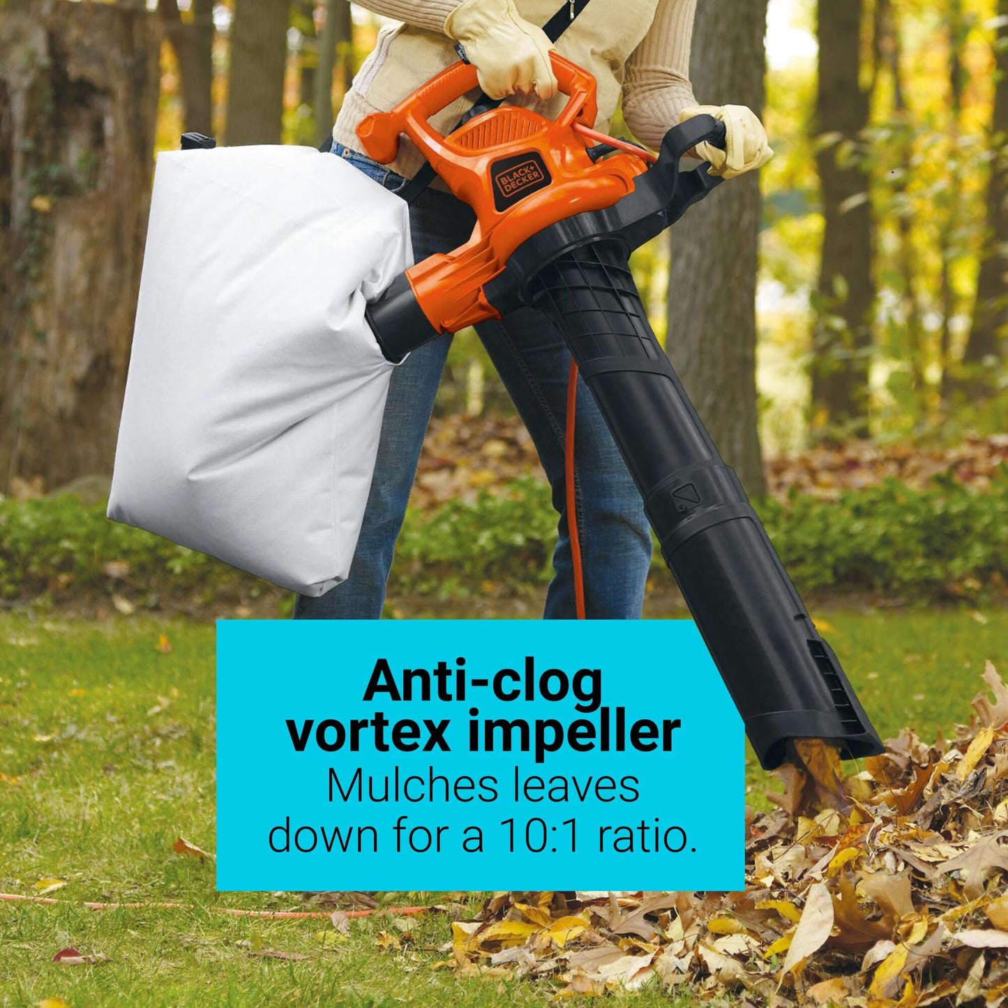 BLACK+DECKER Corded Leaf Blower Leaf Vacuum and Leaf Mulcher 3-in-1, Up to 230 MPH, 12 Amp Handheld Blower and Vacuum Combo (BV3600)