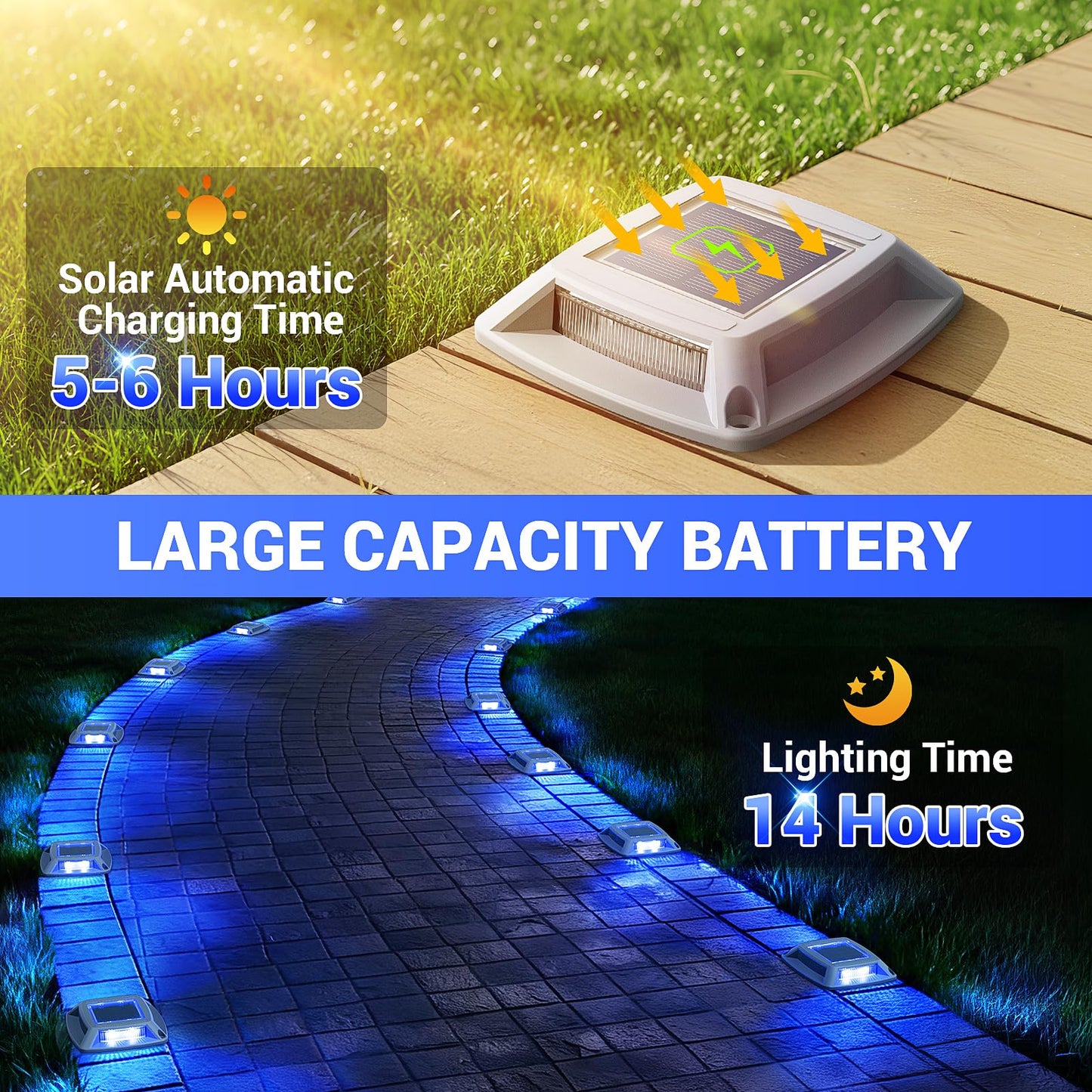 Etetale Solar Driveway Lights Outdoor 6 Pack, IP68 Waterproof Solar Powered Driveway Marker Deck Dock Lights for Steps Pathway Walkway Sidewalk Garden Yard Stair Marine (Blue)