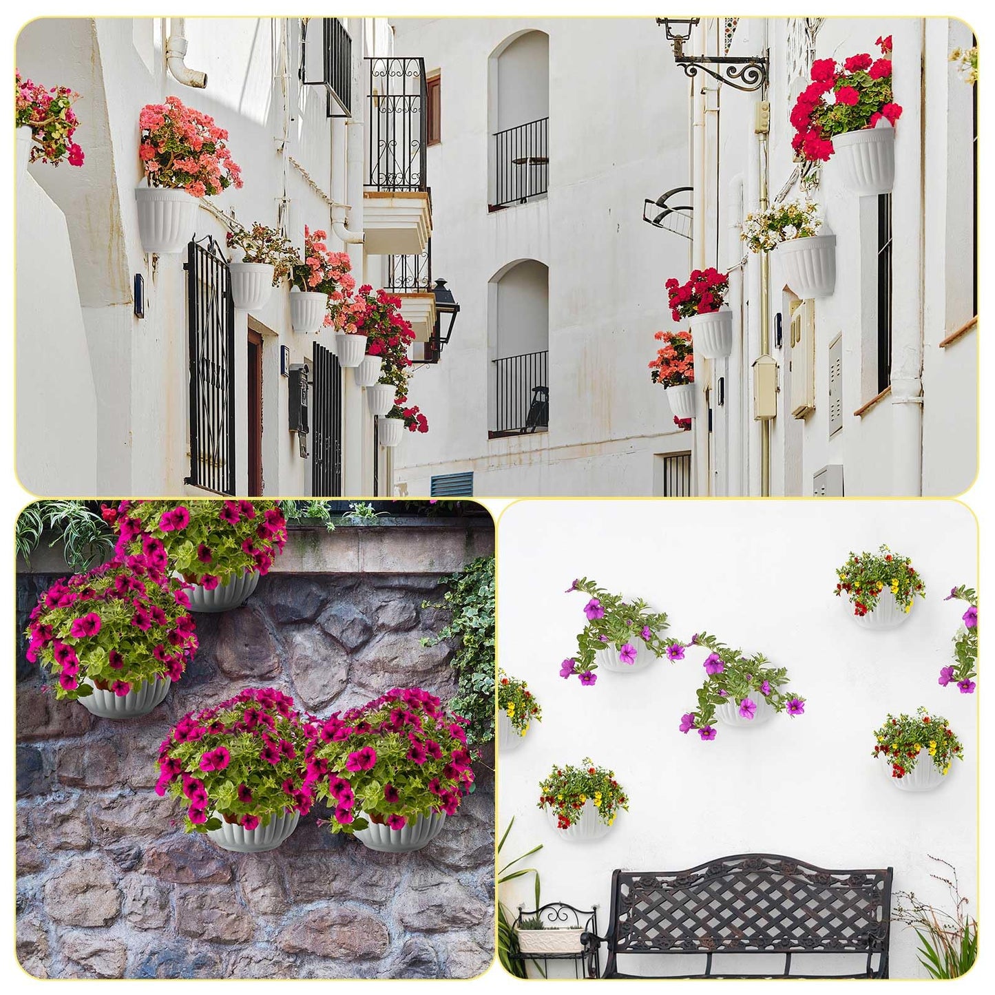 Zubebe 16 Pcs Resin Wall Hanging Planters White Hanging Flower Pots with Drainage Hole Fence Planters for Indoor Outdoor Plant Balcony Railing Decor(8.07 x 6.69 x 4.92'')