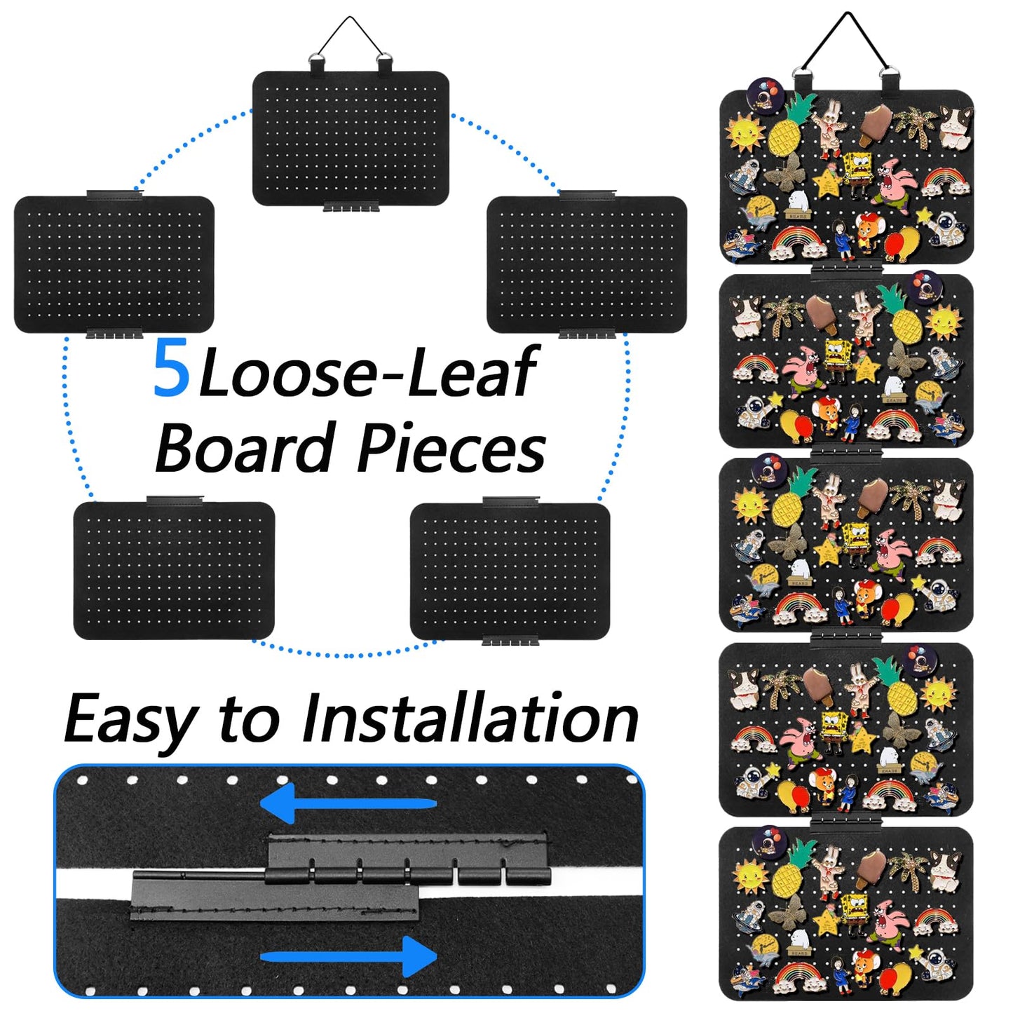 OXDFK Hanging Enamel Lapel Pin Organizer with 5 Loose-leaf Board Pieces, Removable Hanging Brooch Pin Storage Display Pages, Enamel Pin Display Panels for at Least 210 Pins (Removable)