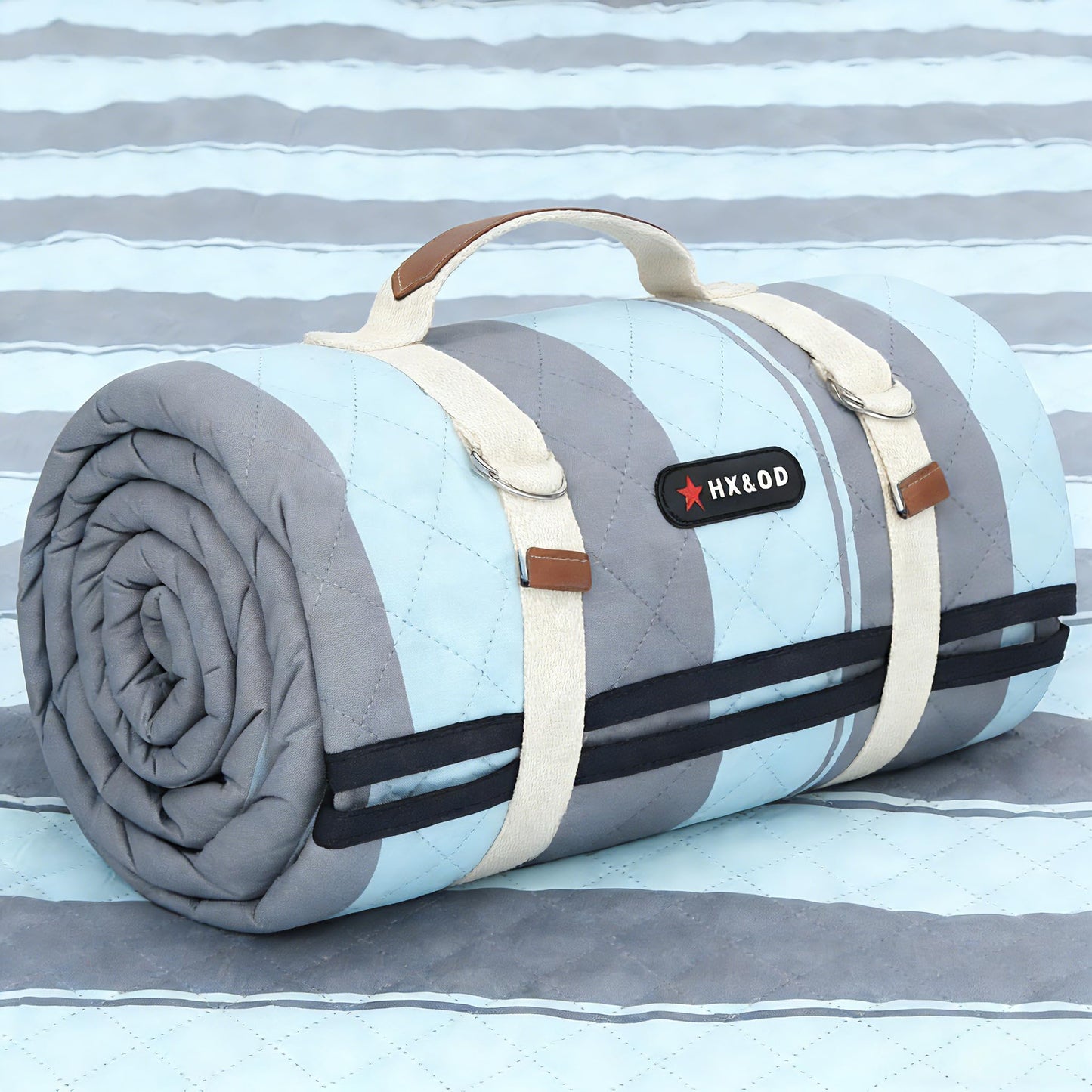 HX&OD Extra Large Picnic Outdoor Blanket, 80”x80” Waterproof Picnic Mat Foldable Camping Blanket Portable with Carry Strap for Beach Mat Outdoor Camping Party(Grey&Green)