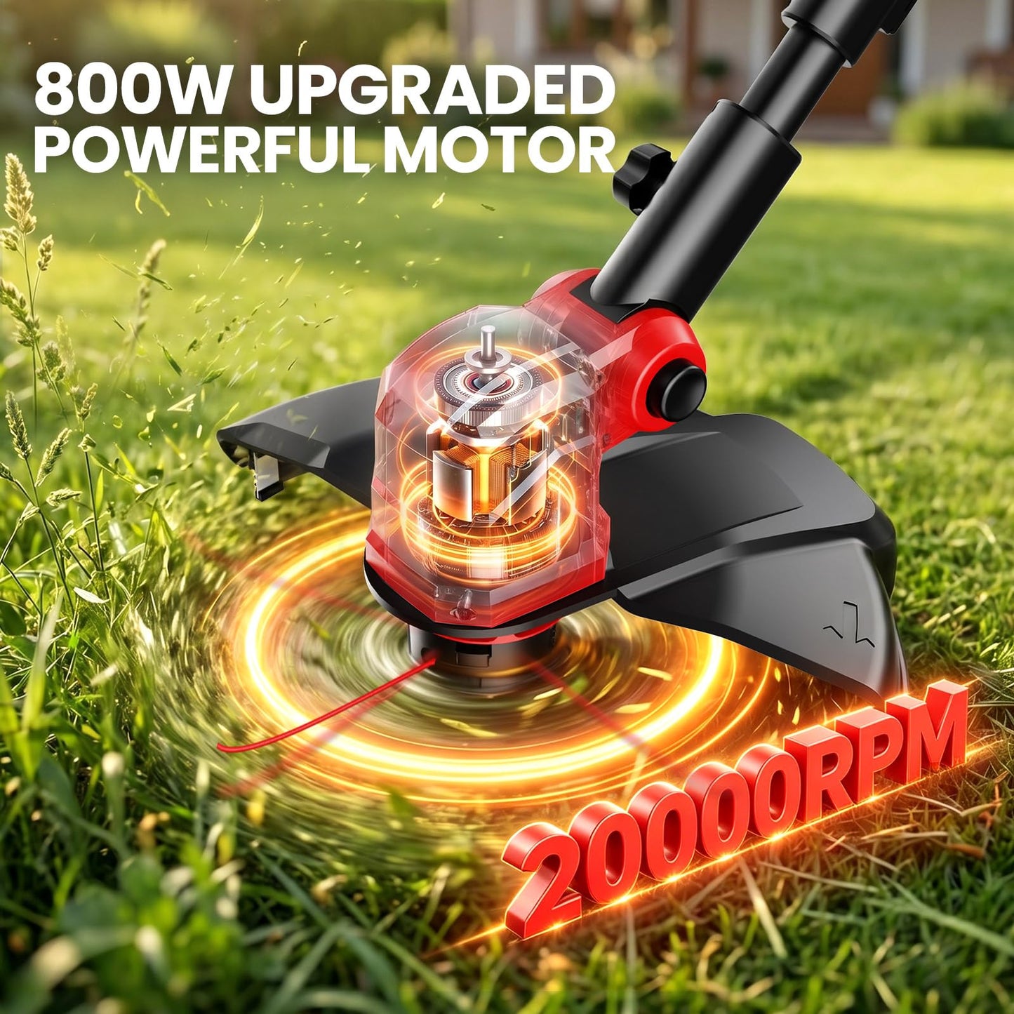 14" Weed Wacker 21V Cordless String Trimmer & Edger, Battery Powered Grass Trimmer with Auto Line Feed, 8 Replacement Spools & 2×3.0Ah Batteries Included