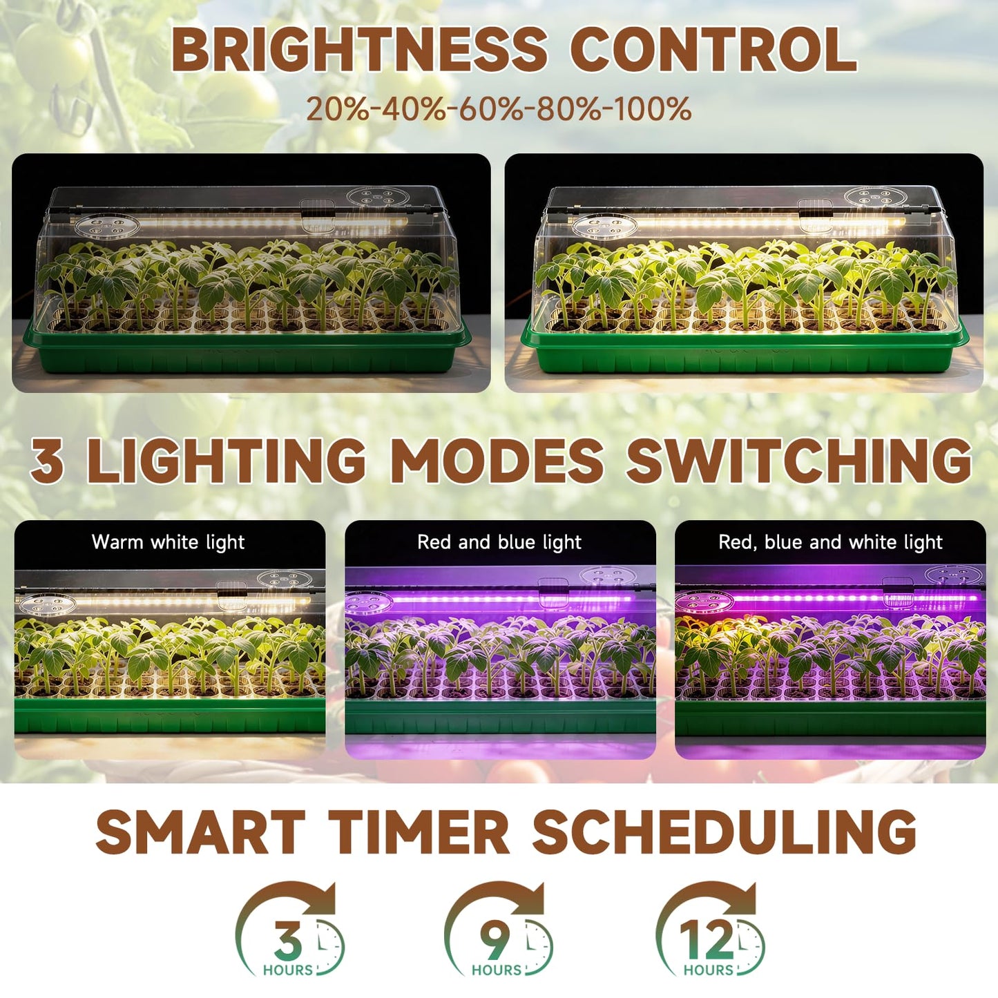 Seed Starter Tray with Grow Light, Seed Starter Kit Full Spectrum with 5 Dimmable Brightness & Timer, Indoor Plant Grow Tray for Beginners & Seasoned Gardeners, Gardening Gifts (Green, 144 Cells)
