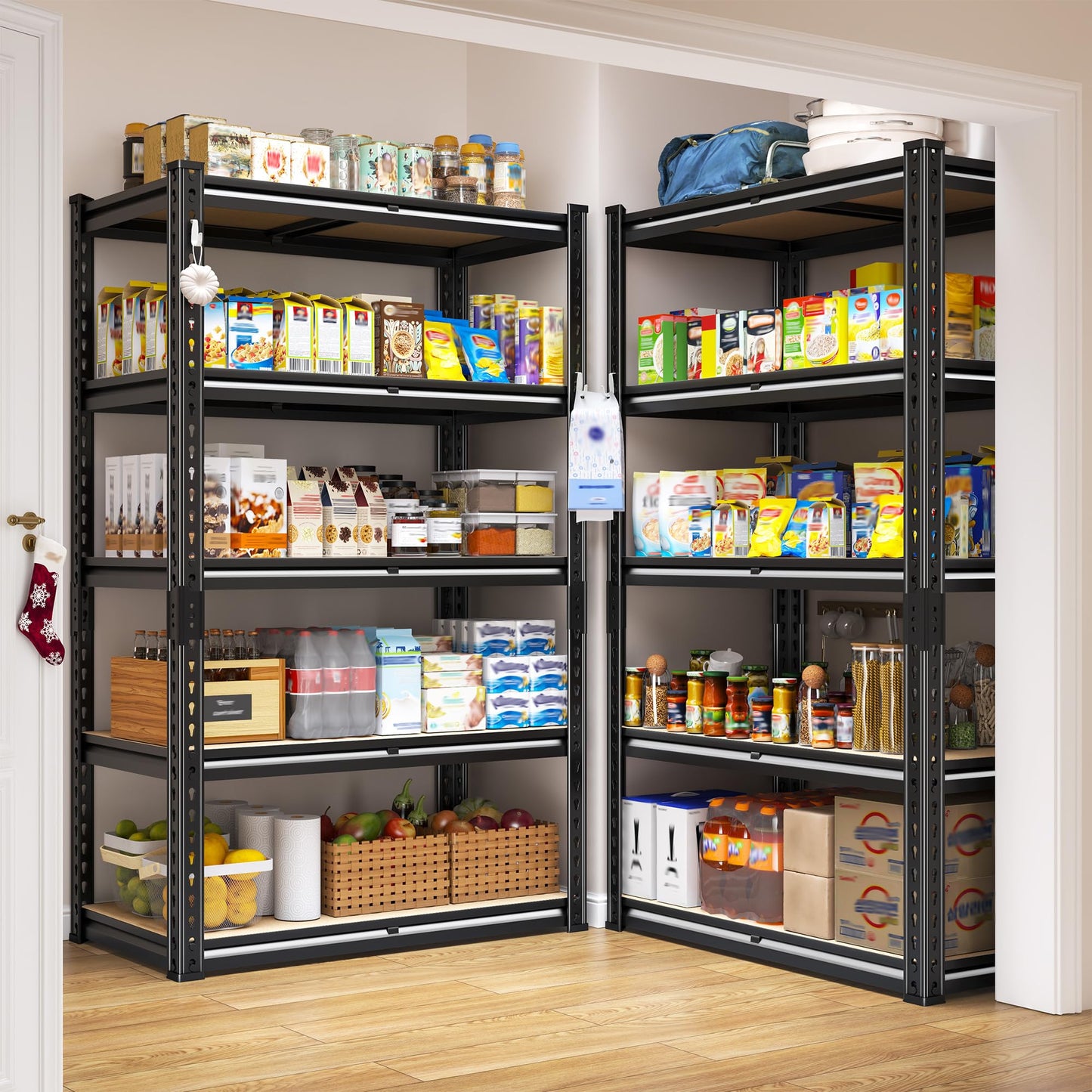 5 Tier Storage Shelves 2020LBS Garage Shelving,Adjustable Heavy Duty Metal Shelving Unit Utility Rack for Garage,Kitchen Pantry Shelf for Warehouse,Closet,Commercial,28" W x 12" D x 59.8" H,Black