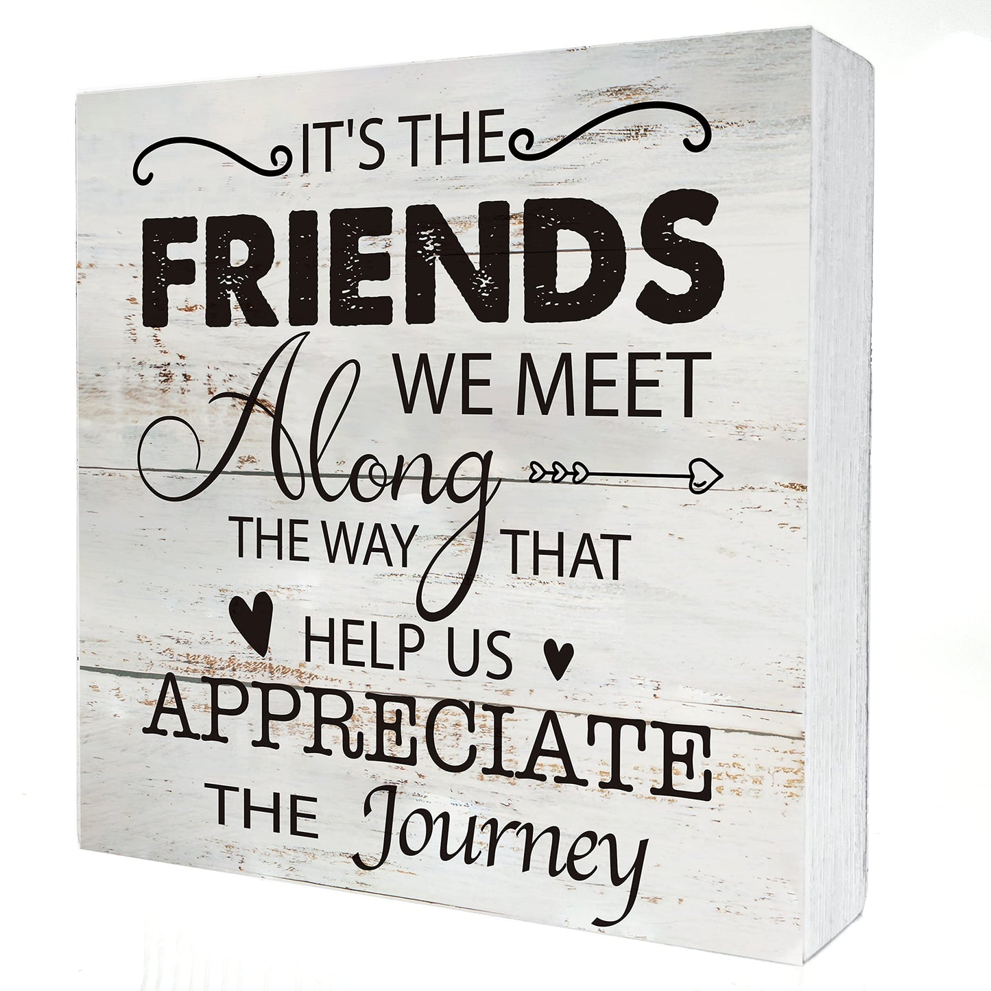 Kinship Wooden Box Sign Desk Decor Rustic Wood Block Plaque Box Sign for Home Living Room Shelf Table Decoration (5 X 5 Inch) (FRIENDS)