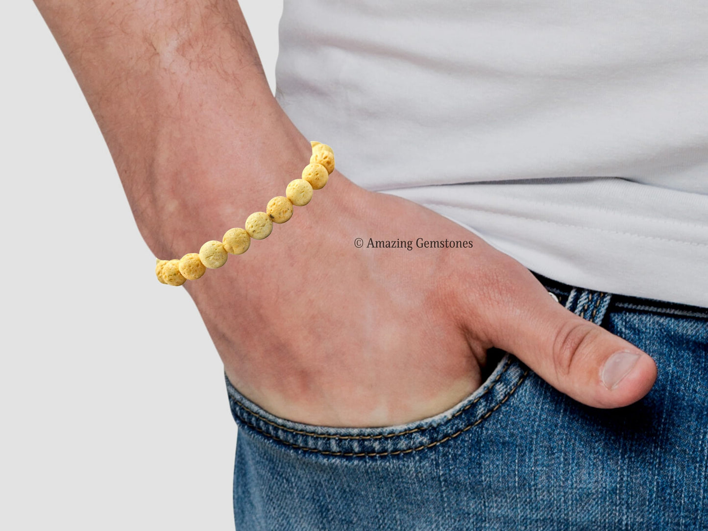 Amazing Gemstone Crystal Bracelet for Women Men's Gifts - Protection Healing Crystal Bracelet - 8mm Gemstone Beaded Stretchable Bracelet Pulseras Para Hombres Mujer Stocking Stuffers Mothers Day Gift (Cream Lava)