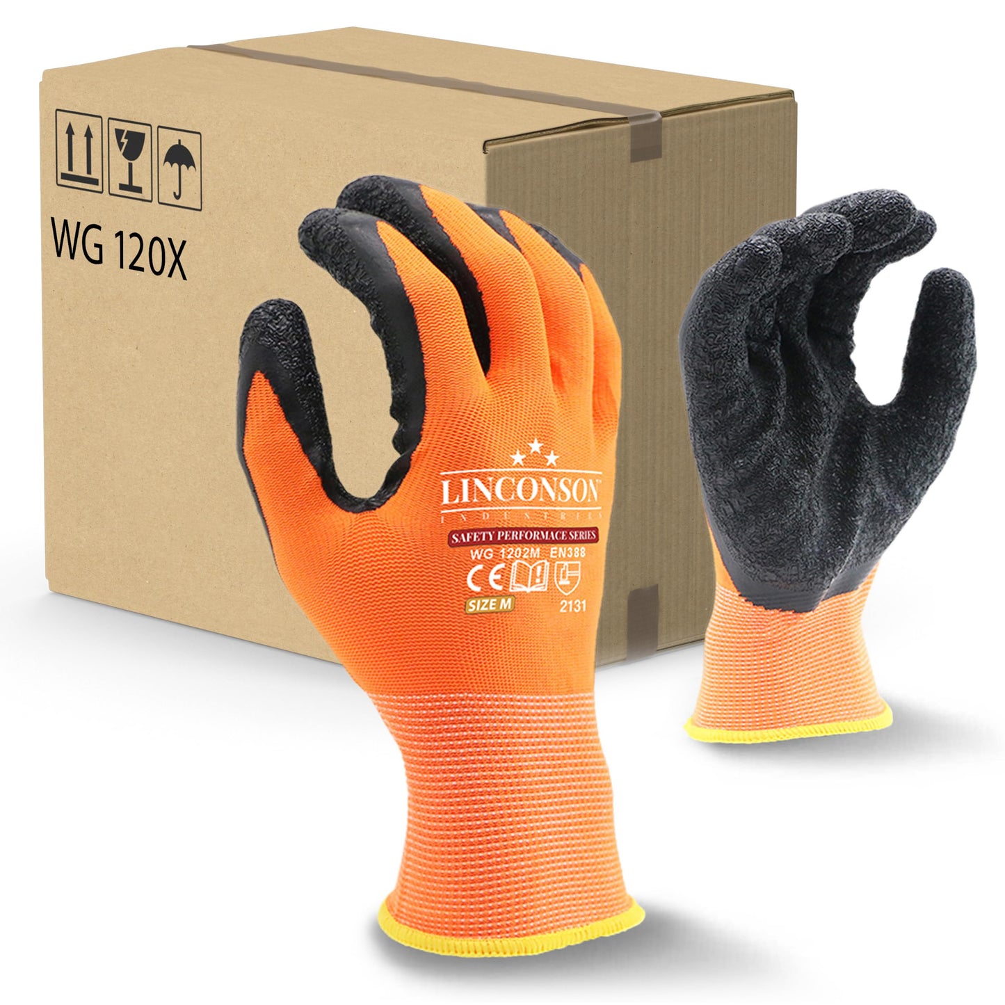linconson 12 Pack Safety Performance Series Construction Mechanics Wrinkle Latex Work Gloves