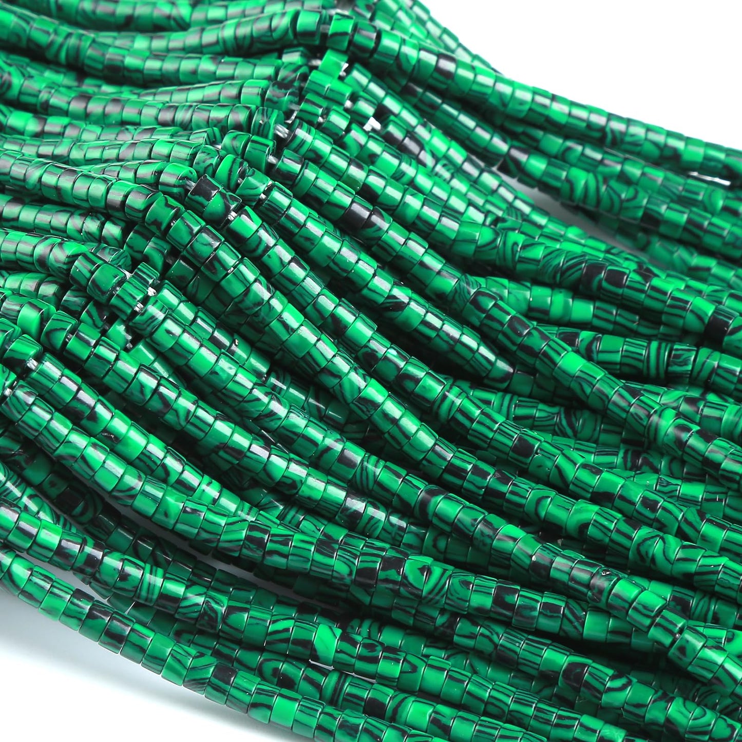 150pcs 2x4mm Green Malachite Tube Shape Beads Loose Flat Round Cylinder Flat Spacer Green Stone Beads for Bracelet Earrings Jewelry Making