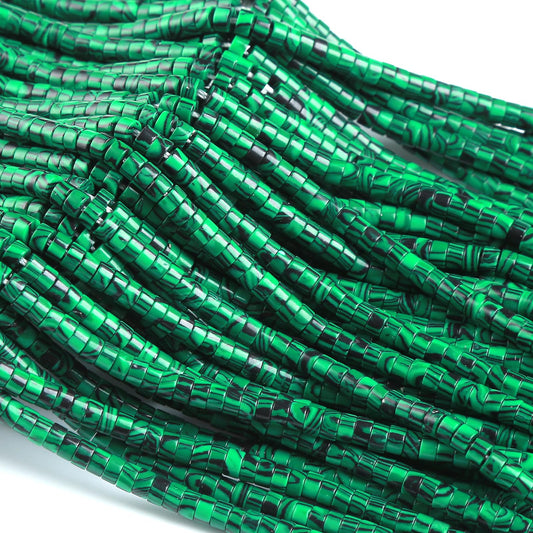 150pcs 2x4mm Green Malachite Tube Shape Beads Loose Flat Round Cylinder Flat Spacer Green Stone Beads for Bracelet Earrings Jewelry Making
