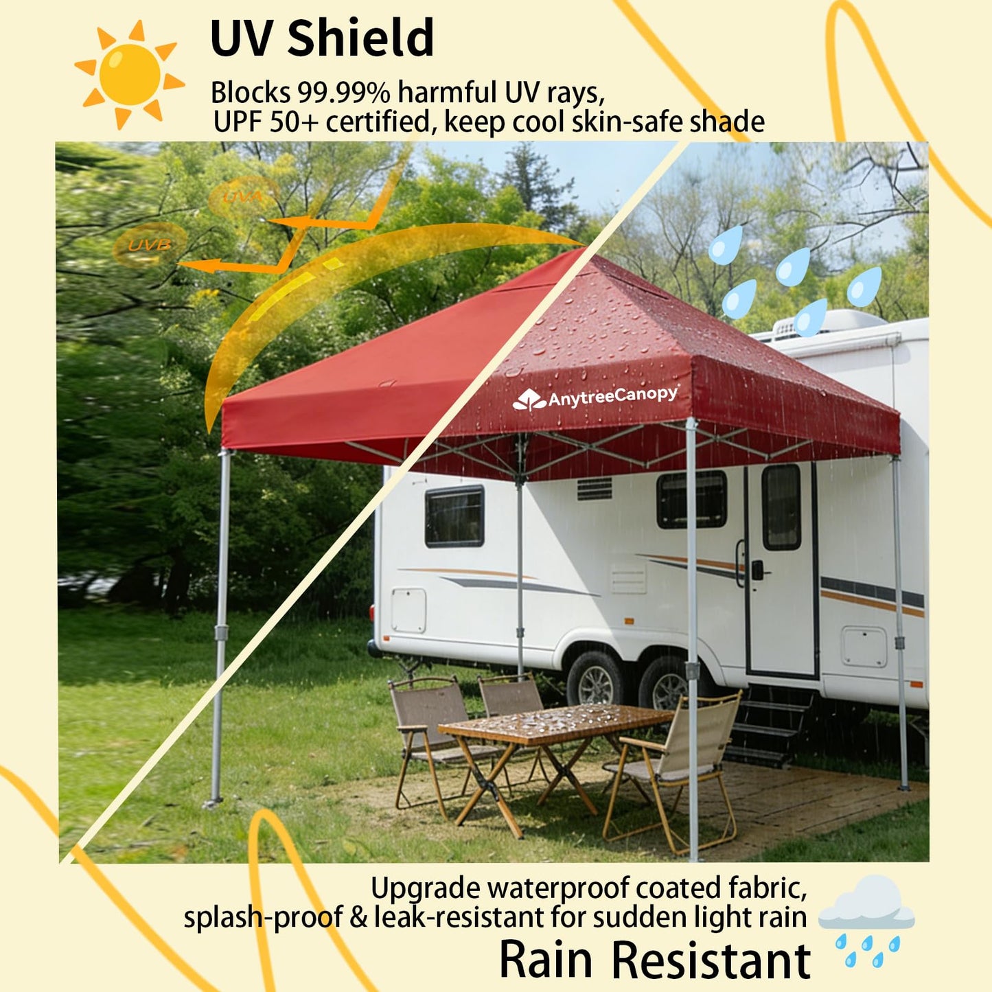 Anytee-10x10 Pop Up Canopy Tent, Easy Up Waterproof Outdoor Canopy with Wheeled Bag, Sun Shade for Patio, Backyard, Parties, Camping-Red Ventilated