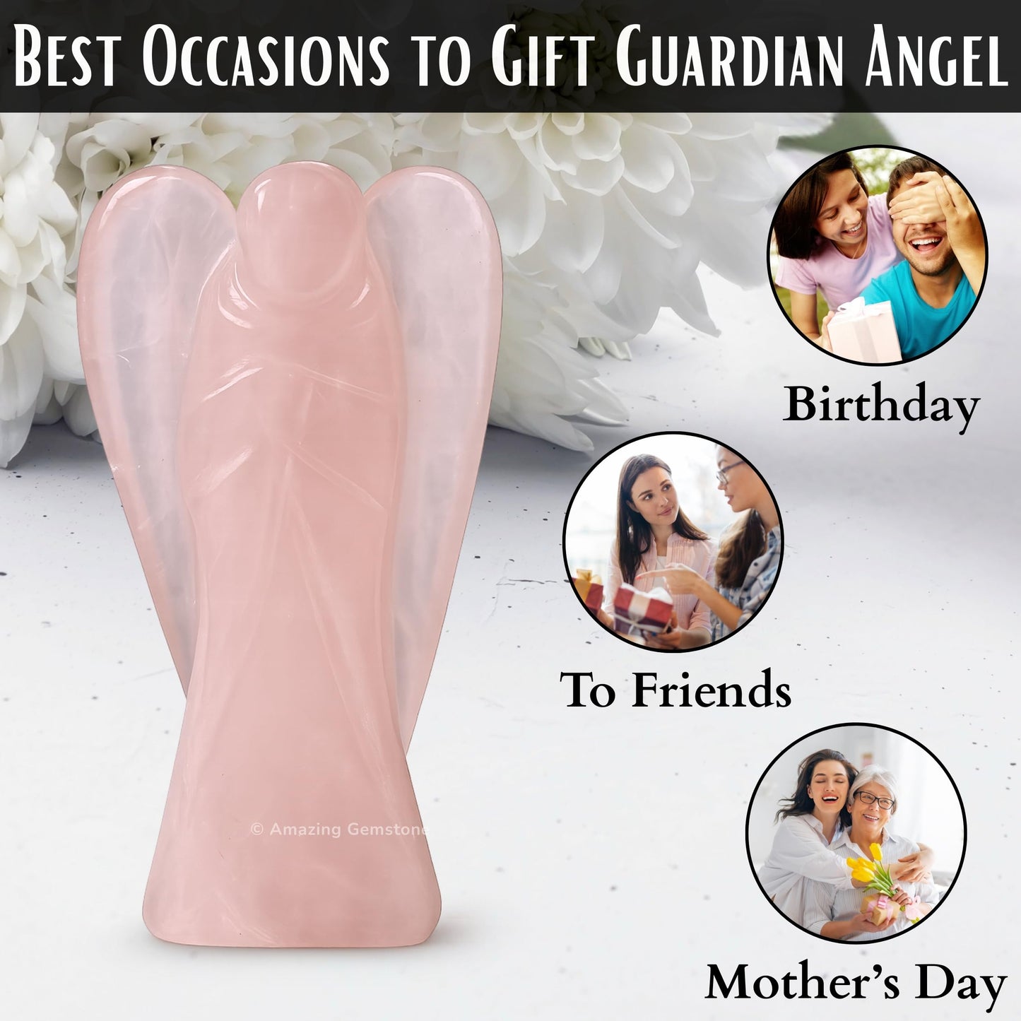 Amazing Gemstone Rose Quartz Angel - Rose Quartz Crystal Angel and Pocket Guardian Angel Crystal Figurines (3 inches)