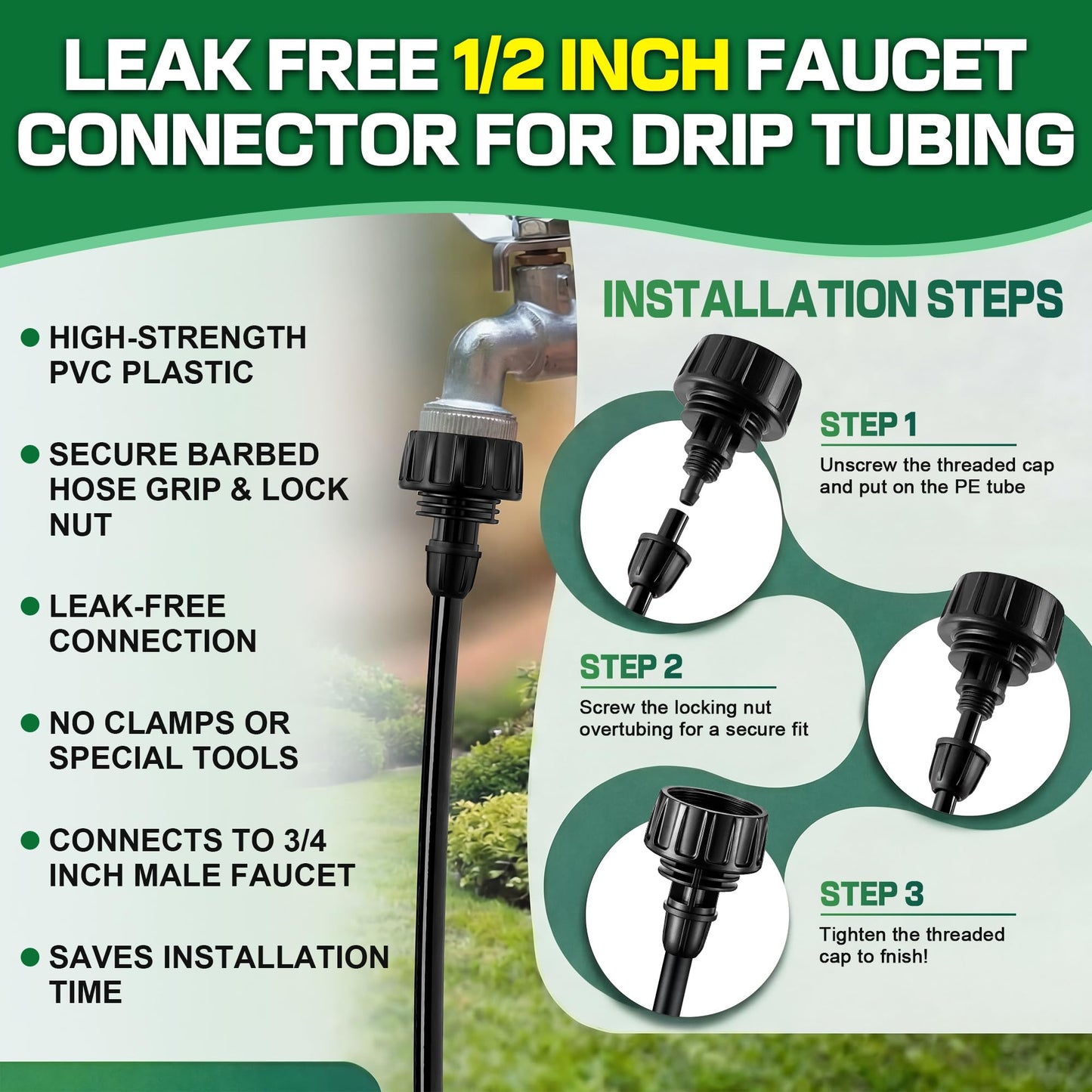 6 Pcs Drip Irrigation Kit, Included 2 Way Y Water Splitter Connector, 2 Pcs 25 PSI Garden Hose Pressure Regulator and 2 Pc 1/4 Inch Irrigation Tubing Hose Adapter for Drip Irrigate System