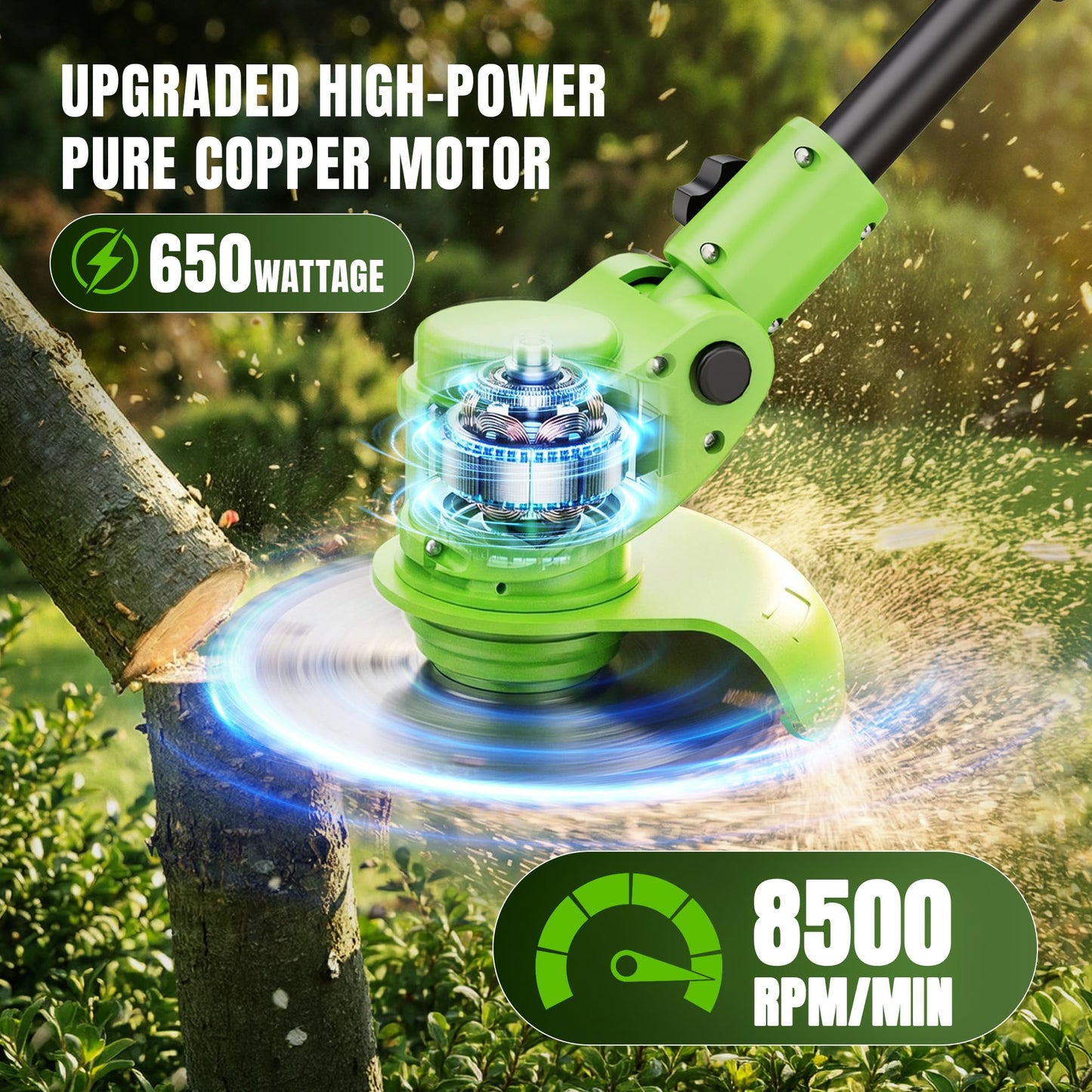 4-in-1 Cordless Weed Wacker with Wheels, 4000mAh Battery Powered Stringless Weed Eater, Brushless Grass Trimmer with 2 Batteries, 3 Blade, Adjustable Head, Lightweight Lawn Edger Brush Cutter