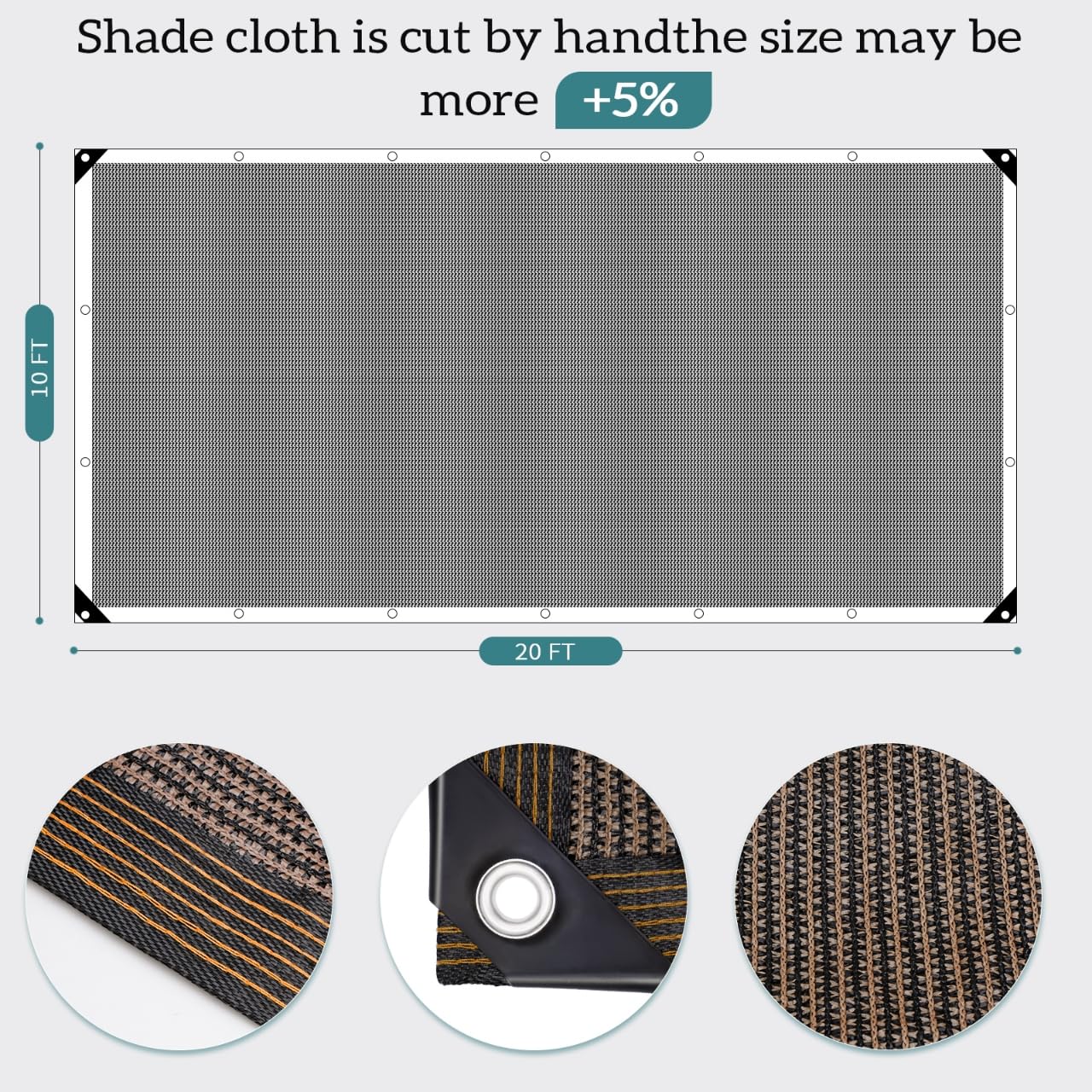 90% Coffee Shade Cloth, 10x20FT Resistant Garden Sun Shade Net, Durable Mesh Shade Tarp with Reinforced Grommets for Greenhouse, Plant, Chicken Coop, Pergola, Swimming, Canopy，Patio，Garden