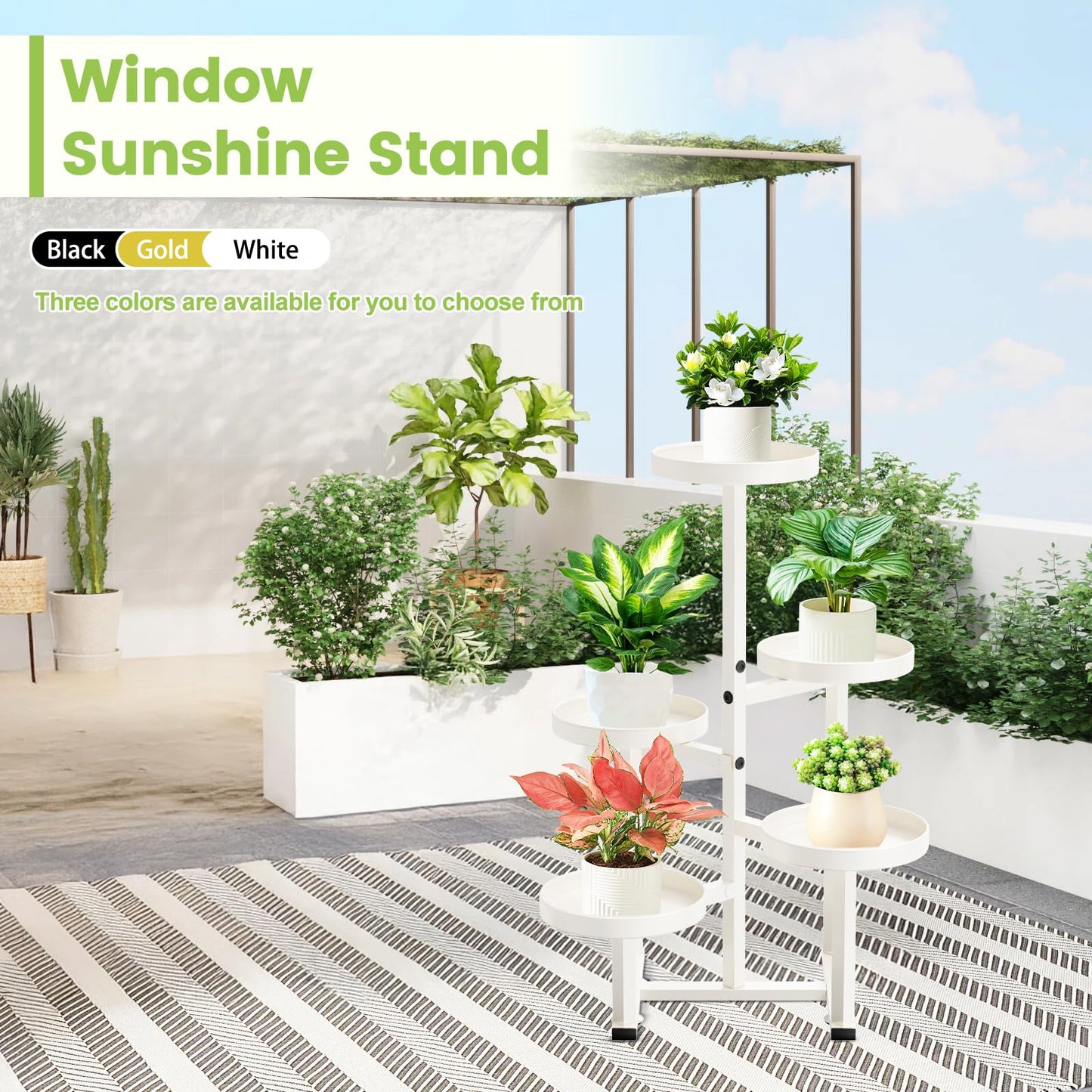 jsyonii Metal Plant Stand Indoor, Corner Flower Pot Stand for Multiple Plants, 5 Tier Heavy Duty Plant Shelf for Patio Living Room Garden Balcony Office White
