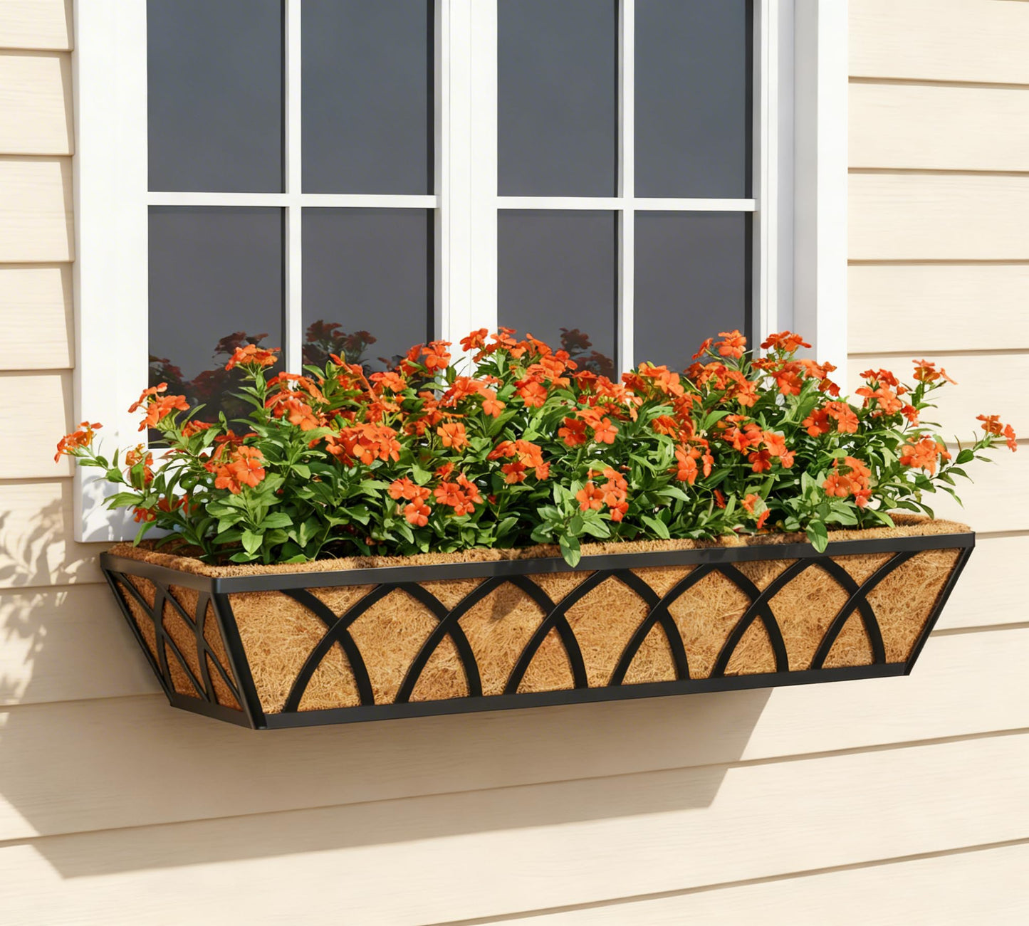 Y&M 4pcs 24 Inch Planter, Metal Window Boxes with Coco Liner, Indoor Outdoor Hanging Flower Planter for Garden, Lawn, Balcony, Porch, Fence, Patio Rail