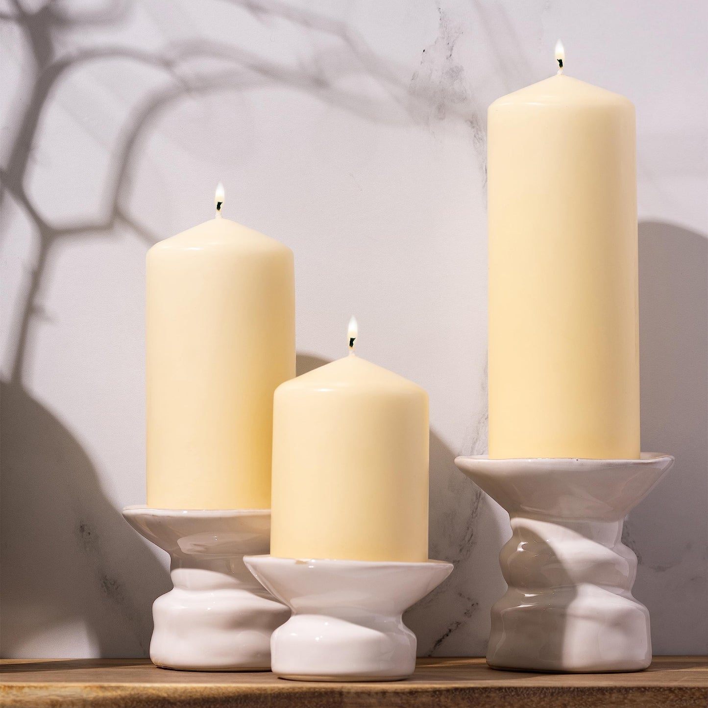 Bask Cone Top Pillar Candles - Elegant Ivory Candles - Set of 3 Ivory Pillar Candles - 3"x4", 3"x6", and 3" x8 - Smokeless and Dripless Decorative Candles for Home Decor and Relaxation