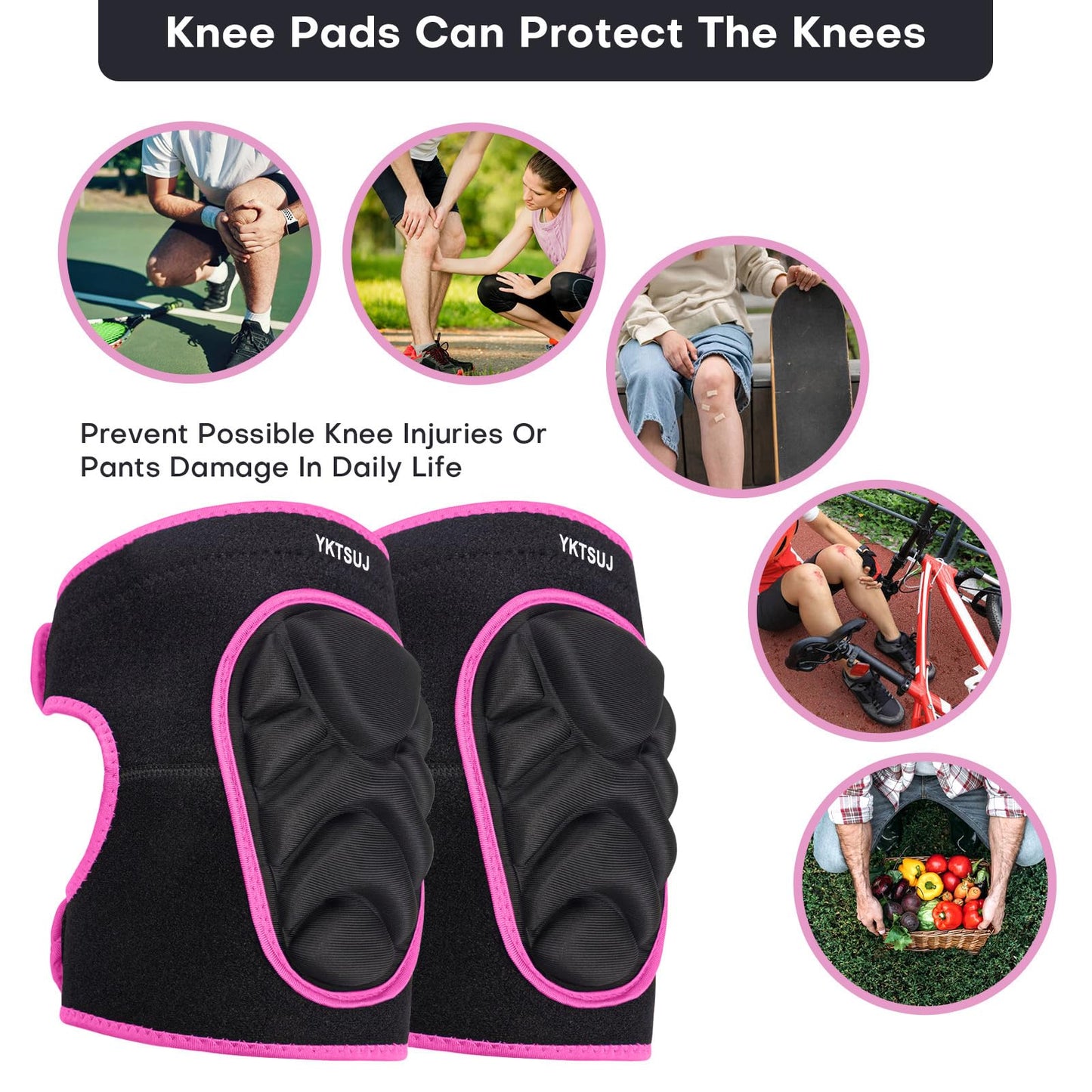 YKTSUJ Knee Pad Women Men for Gardening House Working, Floor and Carpet Cleaning, Construction Work, Cleaning Knee Pads With High Elastic Fabric Black with Pink Edge M