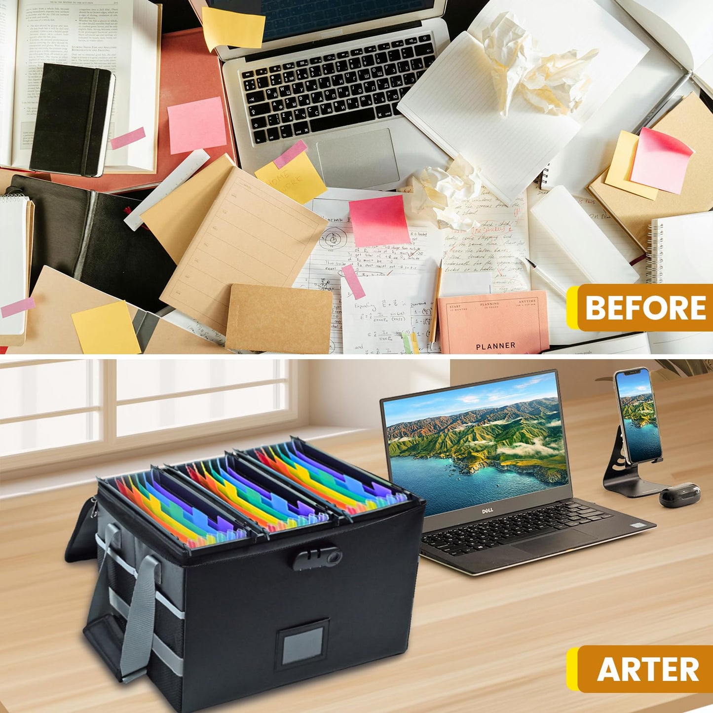 File Box with Hanging Folders Important Fireproof Document Organizer with Lock Collapsible Portable File Box with Handle for Home or Office for Hanging Letter & Legal Folder