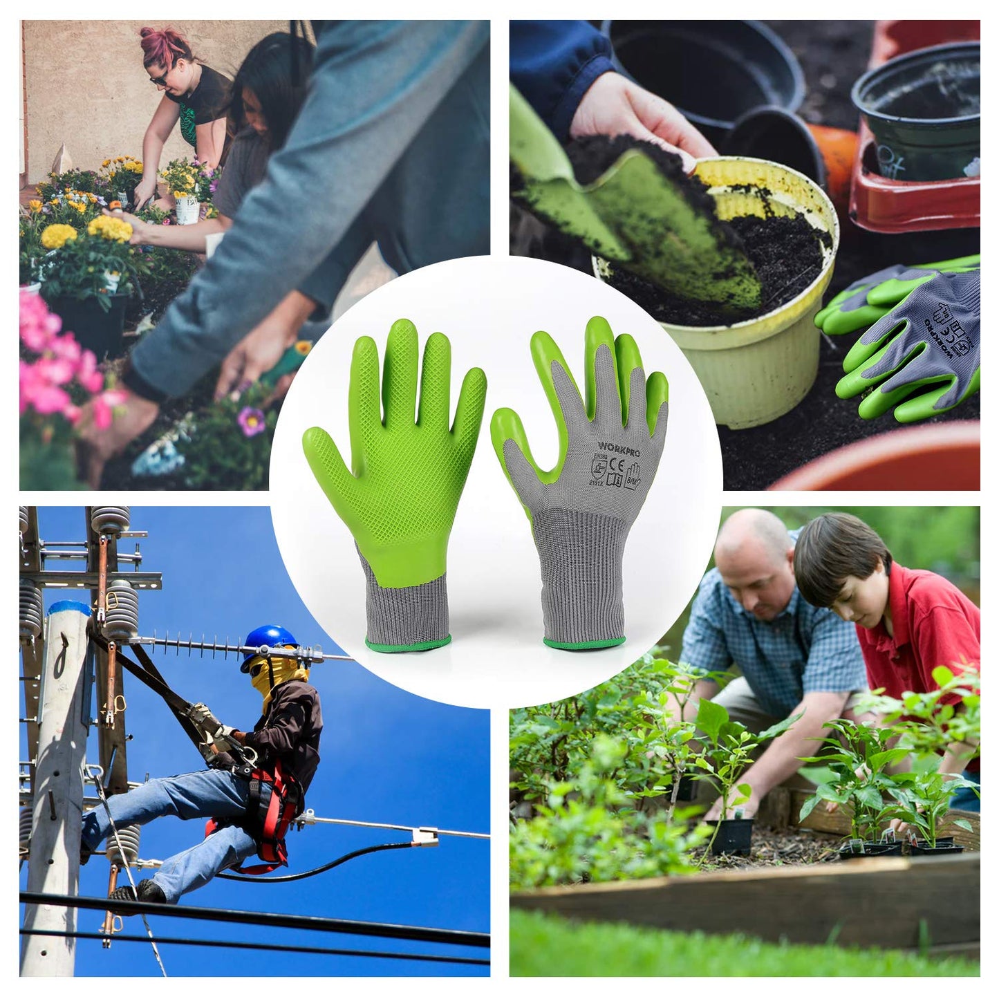 WORKPRO 6 Pairs Garden Gloves, Work Glove with Eco Latex Palm Coated, Gardening Gloves, Working Gloves for Weeding, Digging, Raking, and Pruning (Medium)