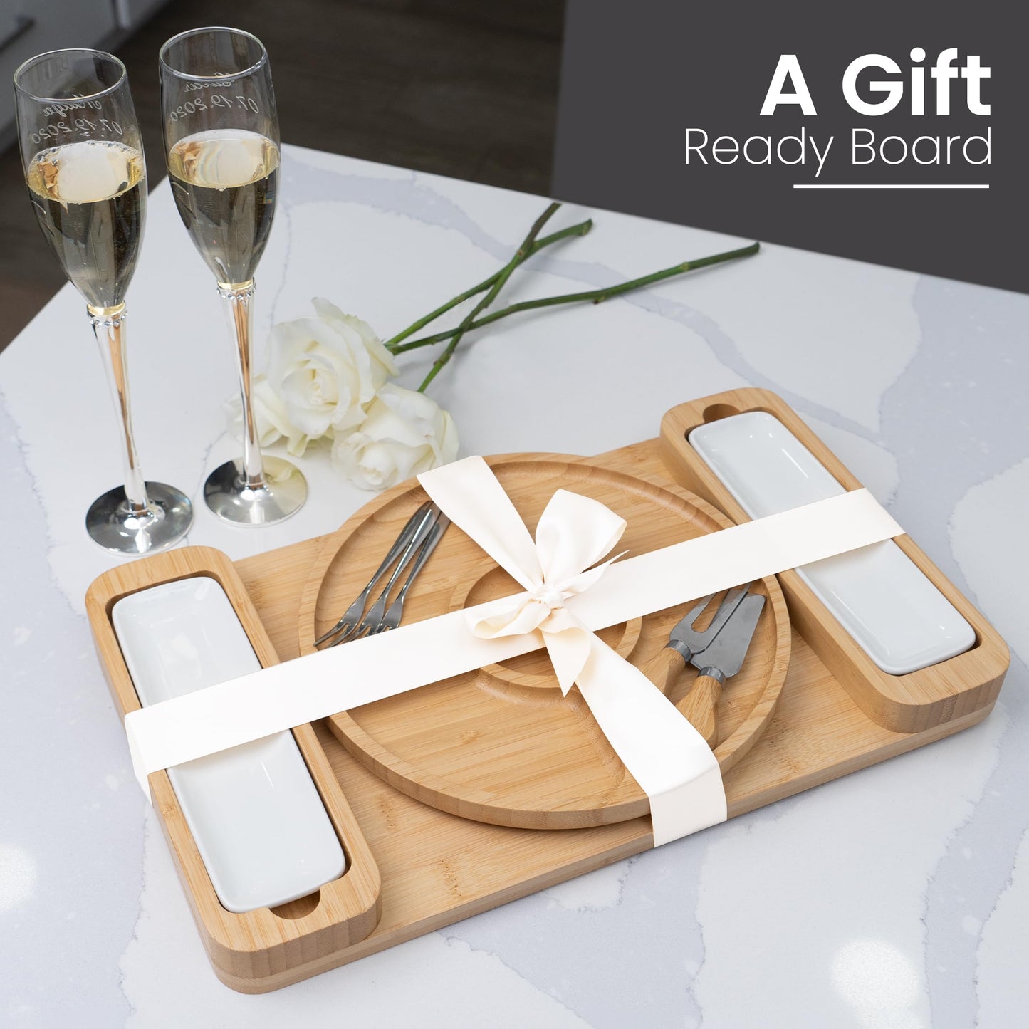 Charcuterie Boards - Large Bamboo Cheese Board Gift Set with Serving Tray, Knives & Bowls for Meat, Cheese & Crackers - House Warming Gifts New Home, Wedding Gift for Couple, Birthday Gifts for Women