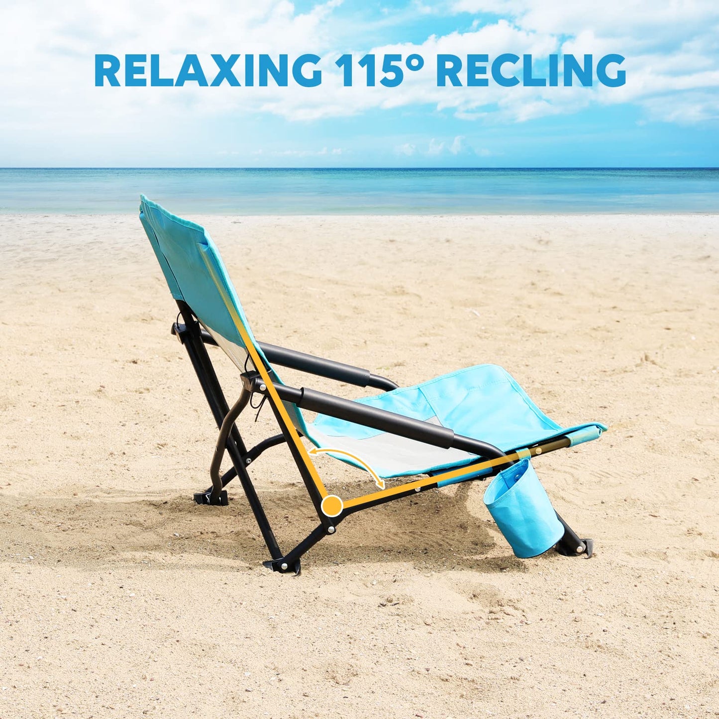 TOBTOS Low Beach Chair for Adults 2 Pack, Low Profile Folding with Cup Holder & Carry Bag, Heavy Duty Chair for Outdoor Sand, Camping, Concert, Travel
