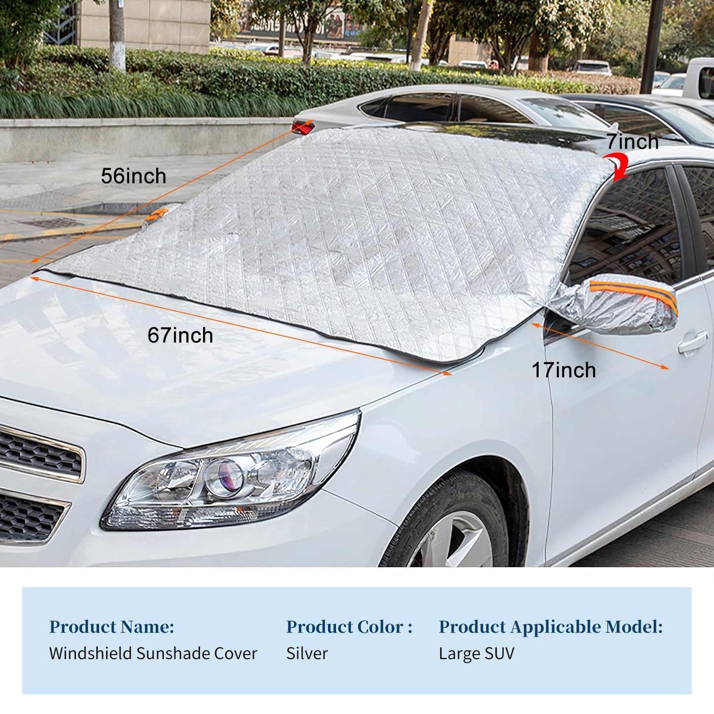 ICWEIMEI Car Windshield Snow Cover, 4-Layer Protection for Snow, Ice, Frost, Sunlight, Large Magnetic Car Windshield Cover with Side Mirror Protector Fit for Large Cars, SUV, Truck, Van in All Weather