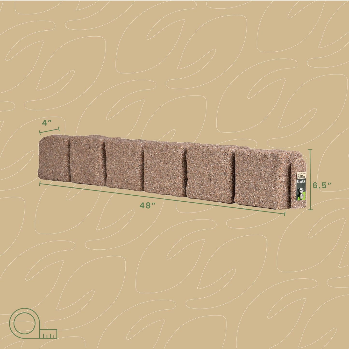 Beuta Landscape Edging | Garden Edging Border | Faux Stone Blocks for Lawn Edging, Flower Beds & Yard Edging – 4 Pack | Each Section Has 6 Blocks 48" L x 4" W x 6.5" H | 8 Spikes | Cobblestone