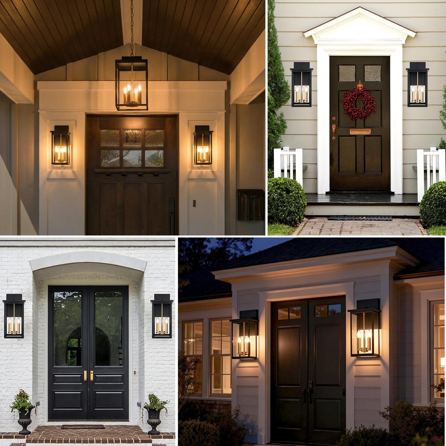 MELUCEE 3-Light Black Outdoor Wall Light Fixture, 16.5" Large Exterior Porch Light Wall Mount Farmhouse Outside Lantern Lights with Clear Glass for House, Patio, Front Door, Porch, Garage