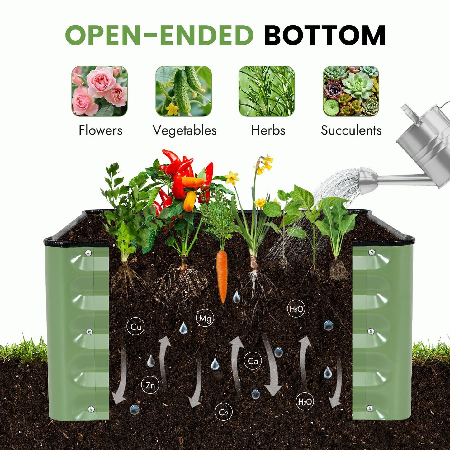 INNO STAGE Galvanized Raised Garden Bed Kits, 2x2x1ft Metal Raised Garden Beds Outdoor, Steel Raised Planter Bed with Gloves for Vegetables & Flowers Patio Ground Planter Box (Olive Green, 2PCS)